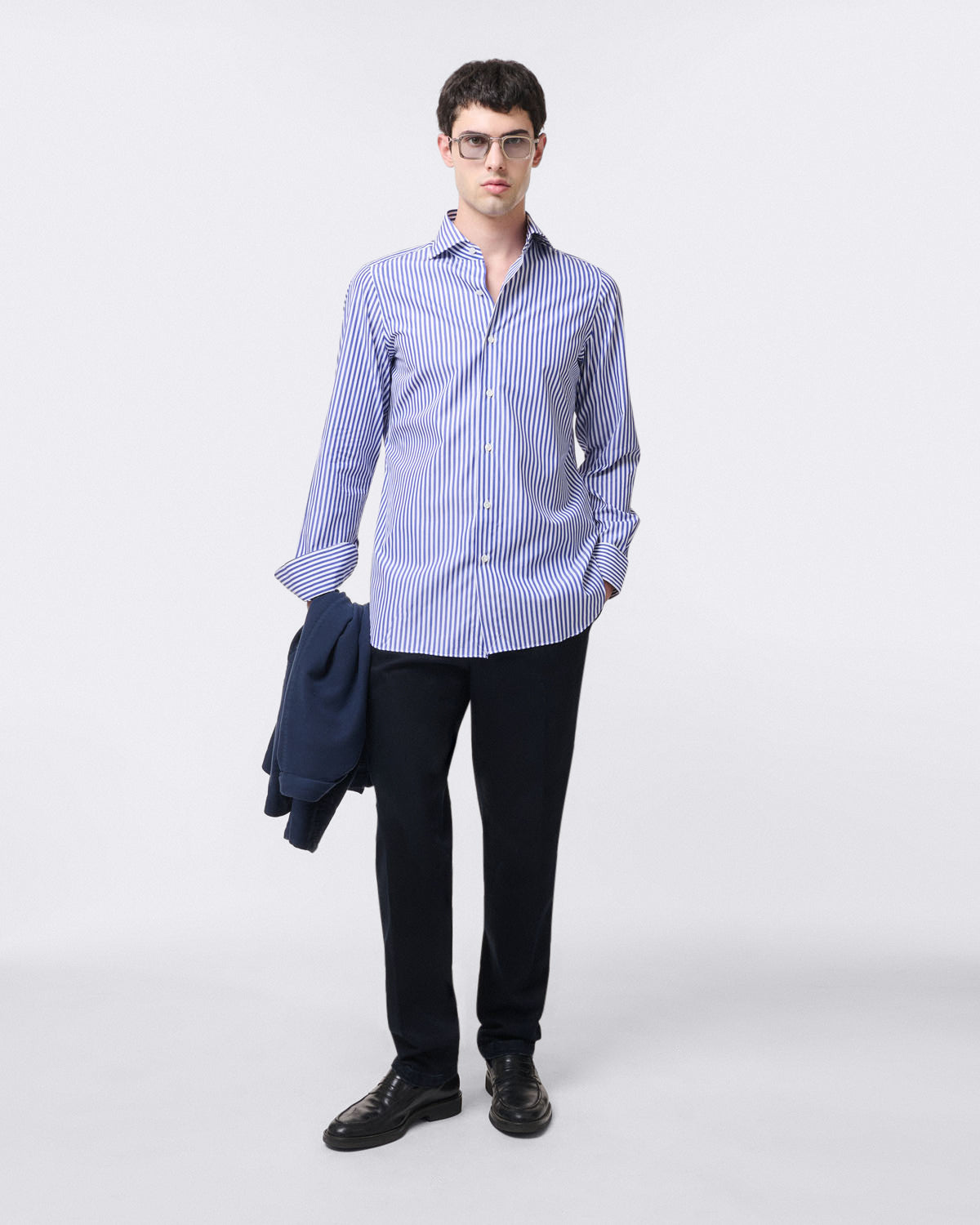 Dress shirt regular 170 a due striped blue Finamore 1925