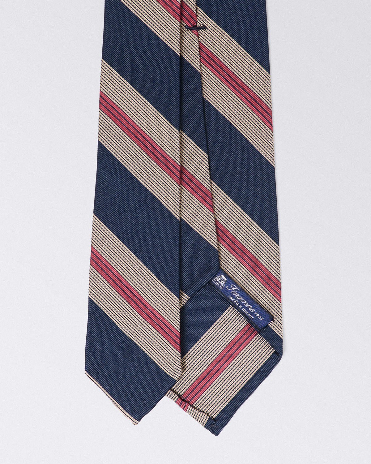 Anversa regimental silk and cotton tie, in blue and green stripes