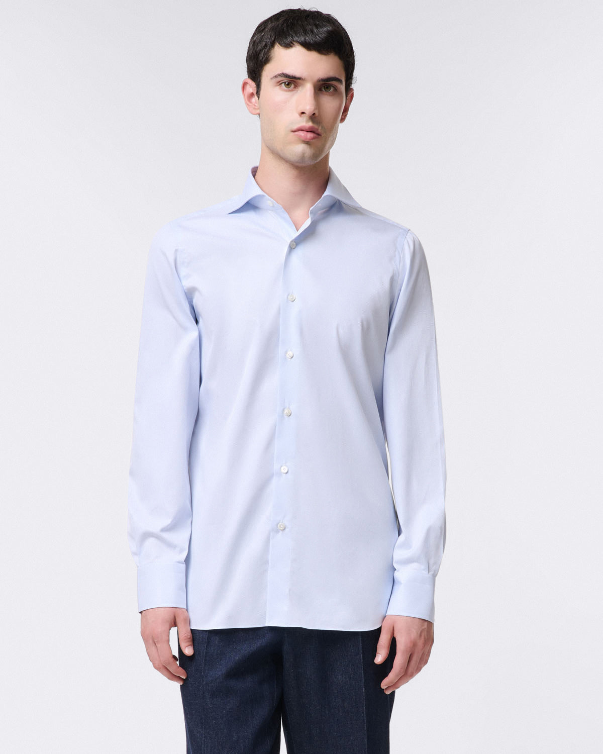 Classic Napoli shirt in white cotton pique with light blue details finamore