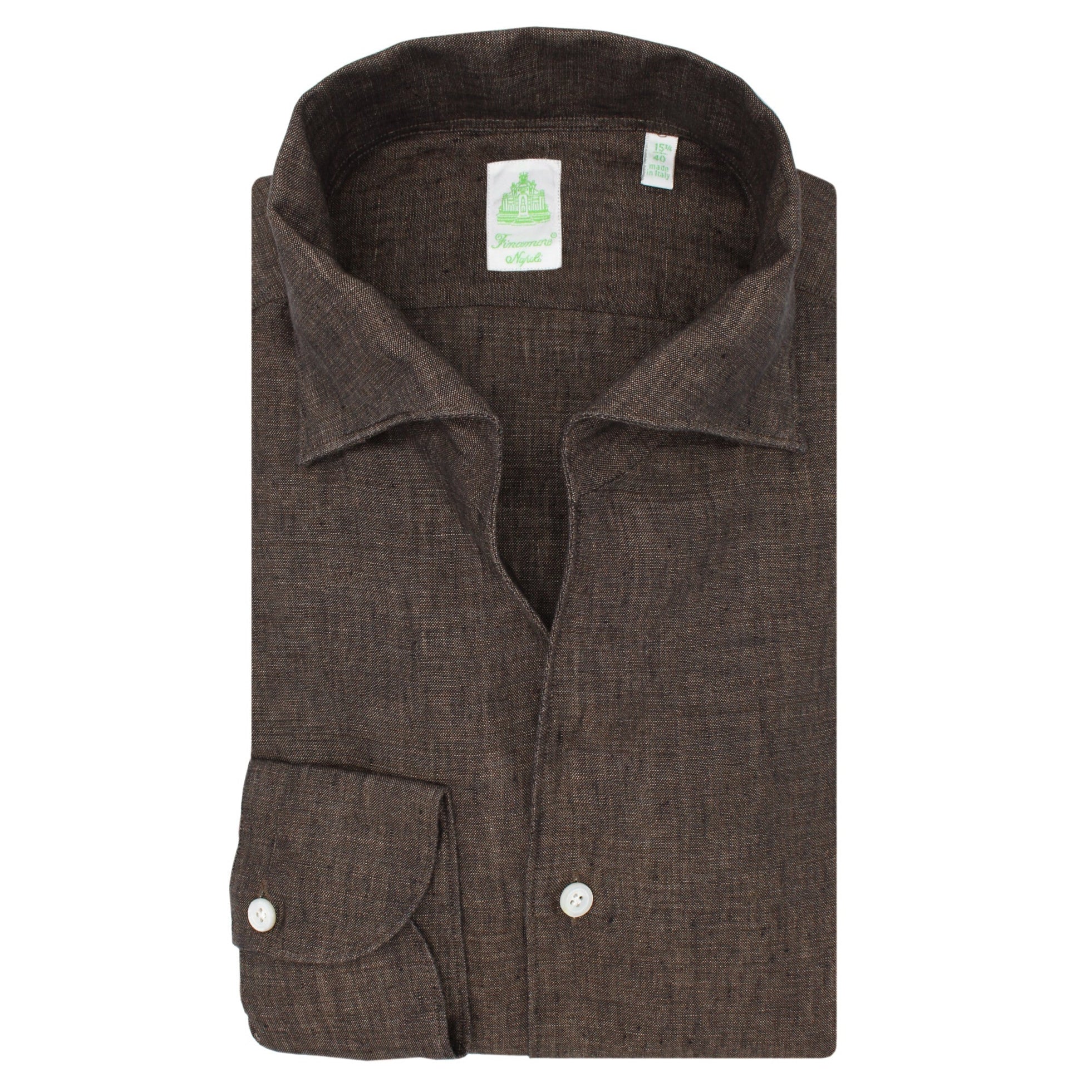 Finamore linen shirt brown one piece collar