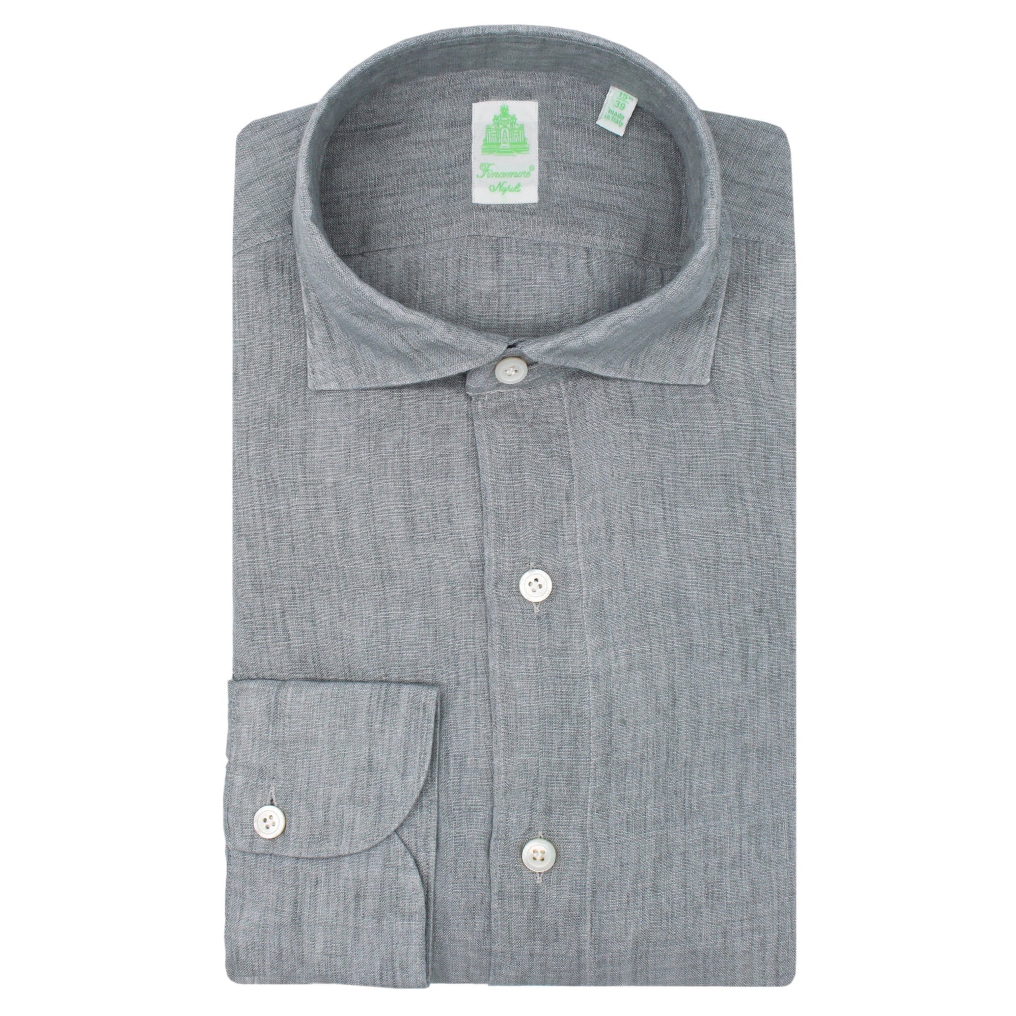 Finamore shirt in gray linen. Sport regular fit