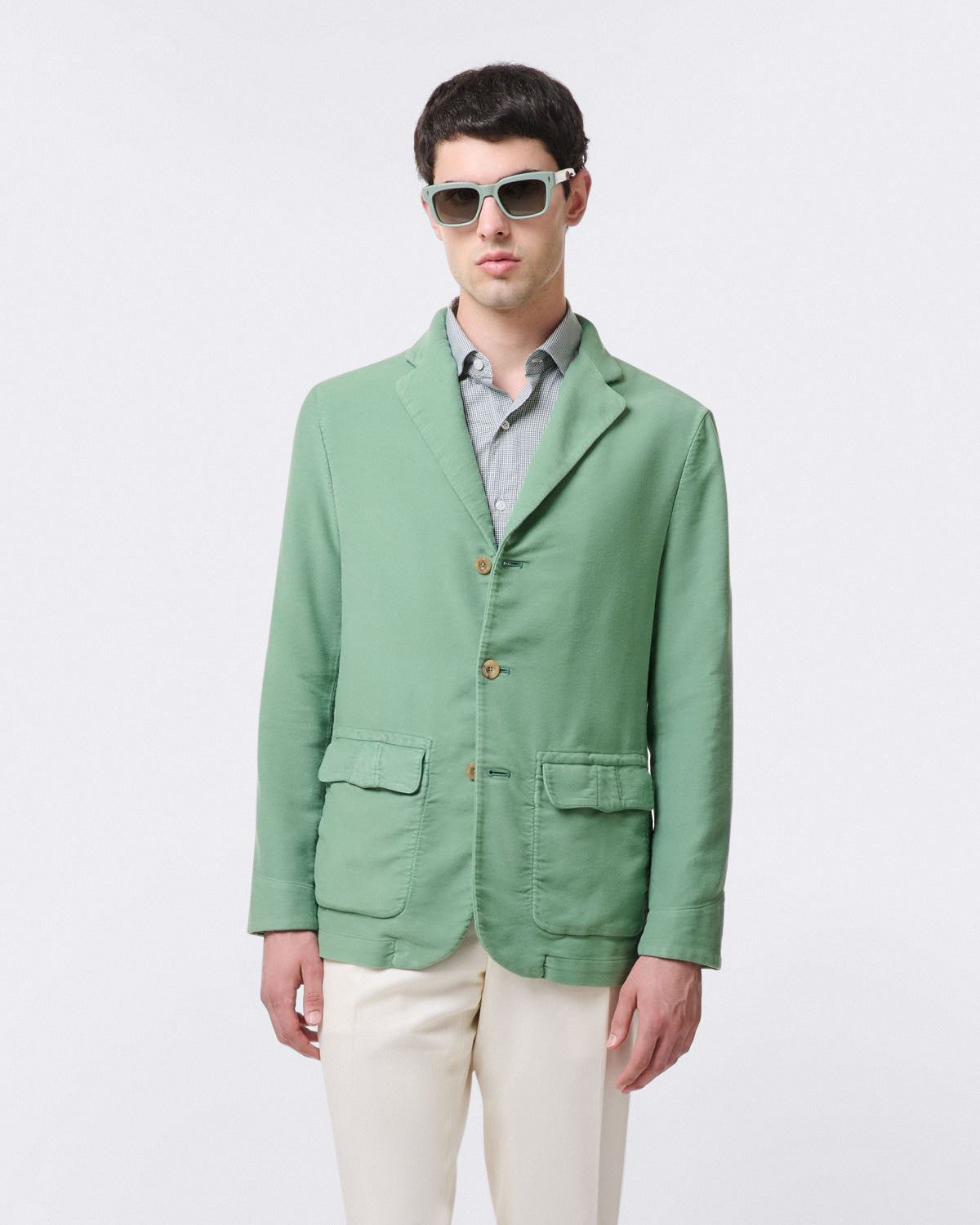 Gaeta regular sport shirt in green micro check cotton