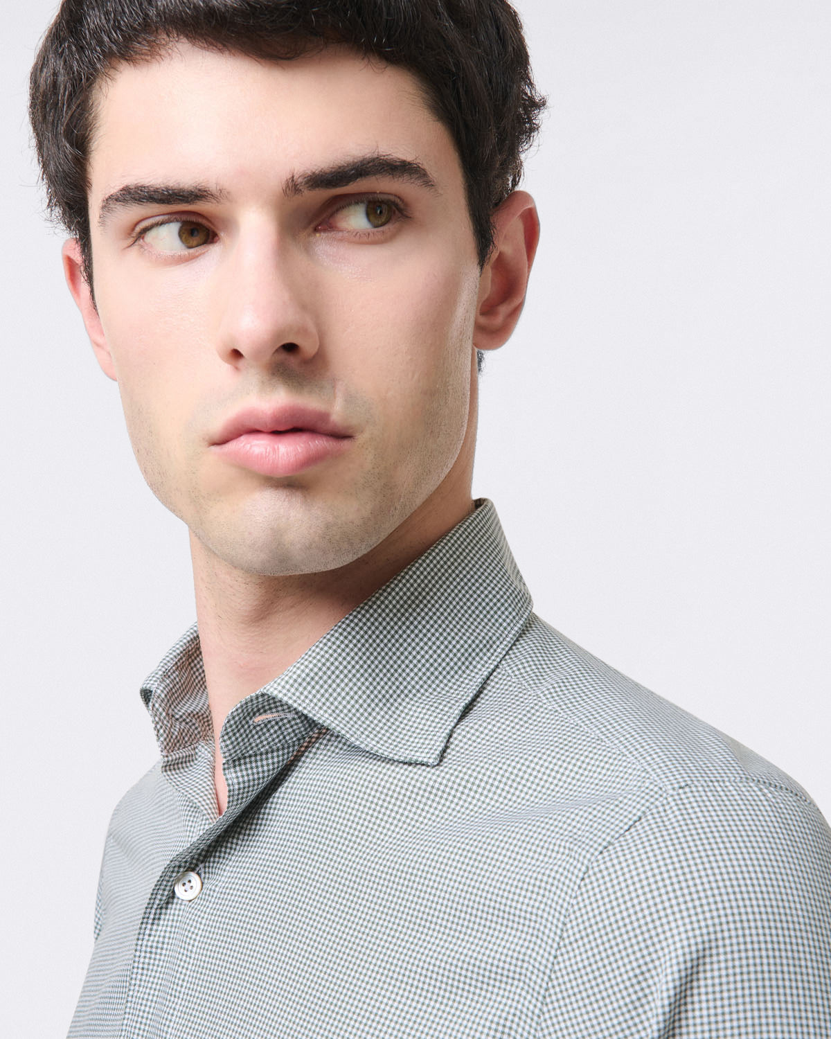 Gaeta regular sport shirt in green micro check cotton