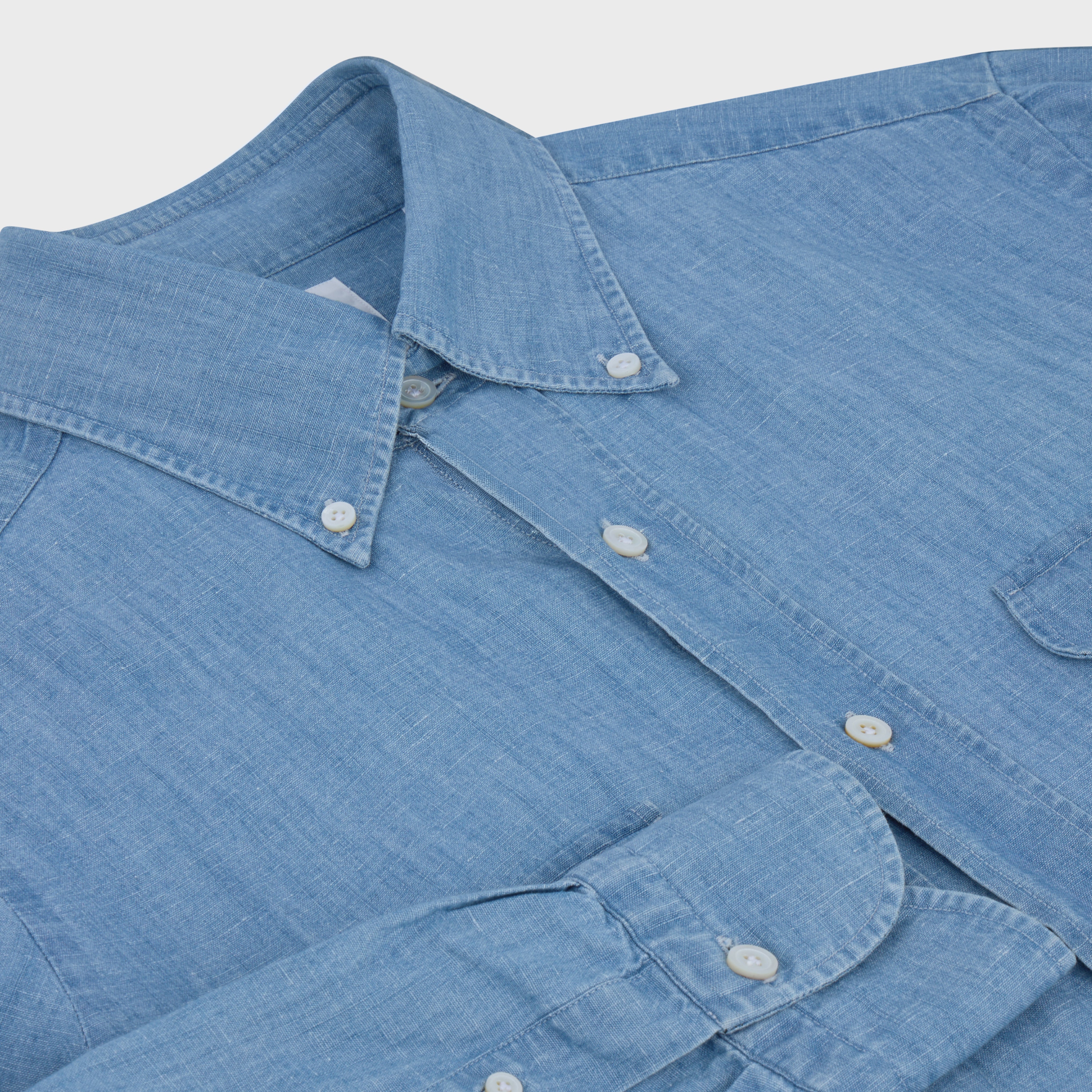 Gaeta shirt regular fit cotton-linen indaco denim vintage wash Lucio button-down collar
