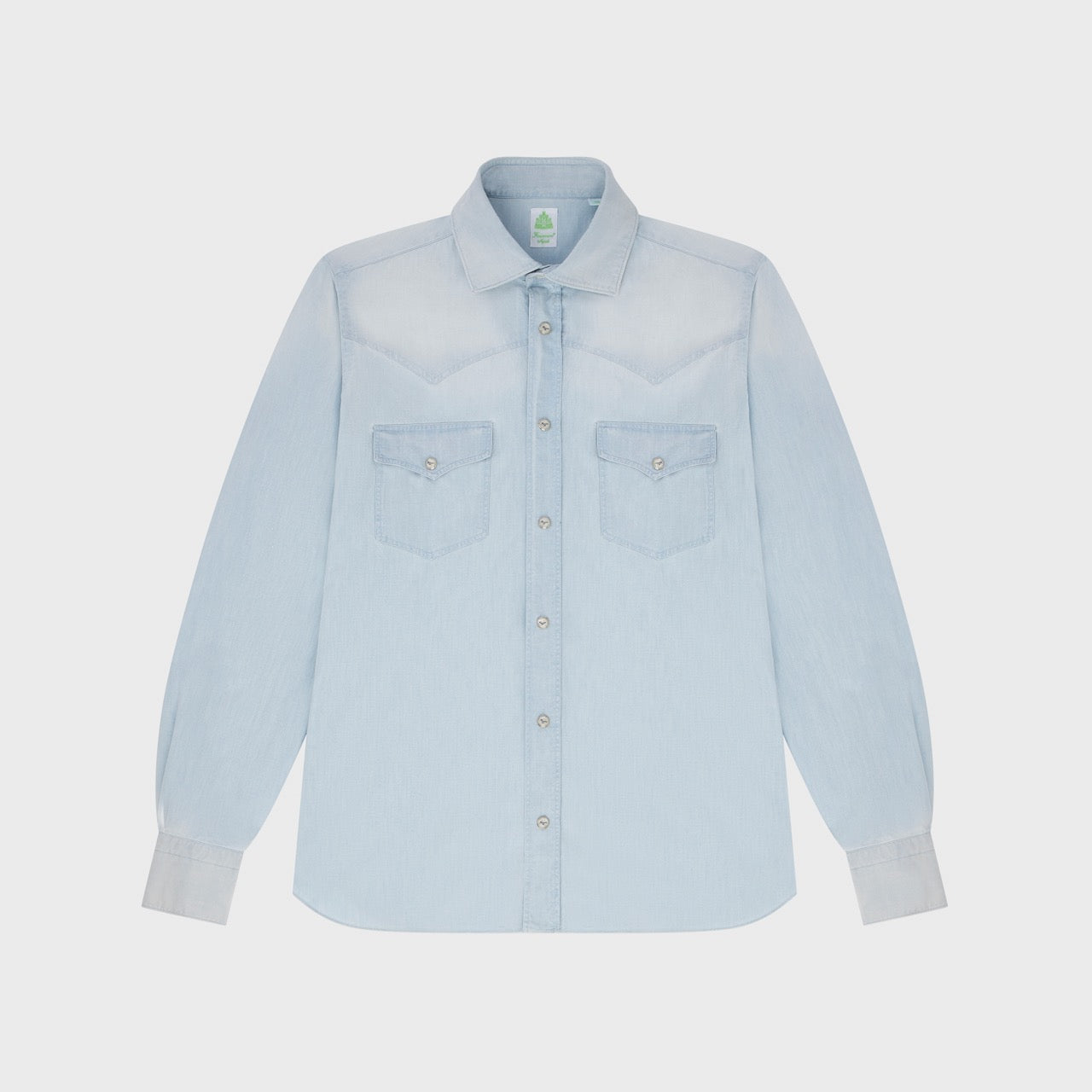 Gaeta western shirt regular fit cotton denim chambray indaco vintage wash Luigi collar