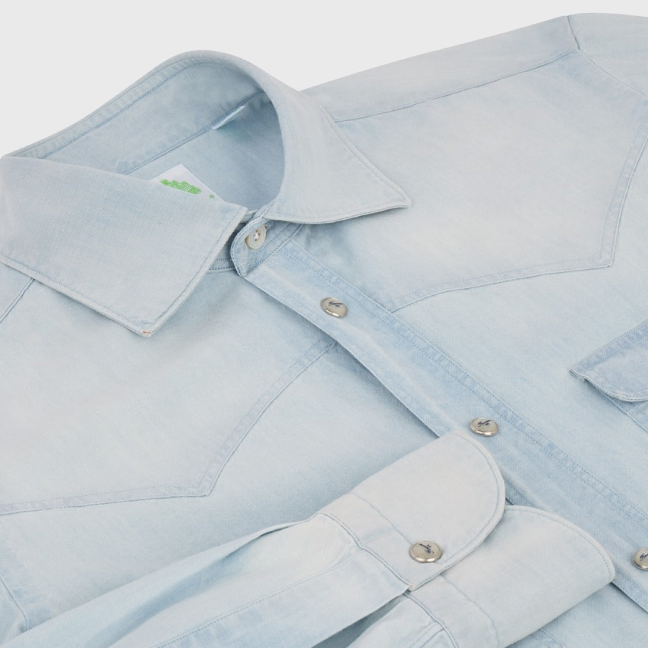 Gaeta western shirt regular fit cotton denim chambray indaco vintage wash Luigi collar