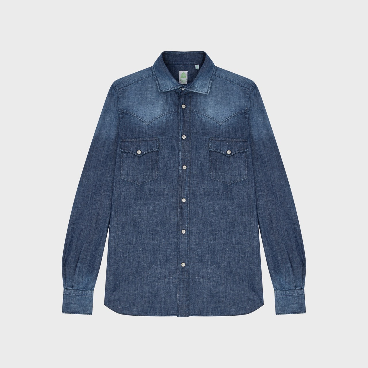 Gaeta western shirt regular fit cotton-linen indaco denim vintage wash Luigi collar