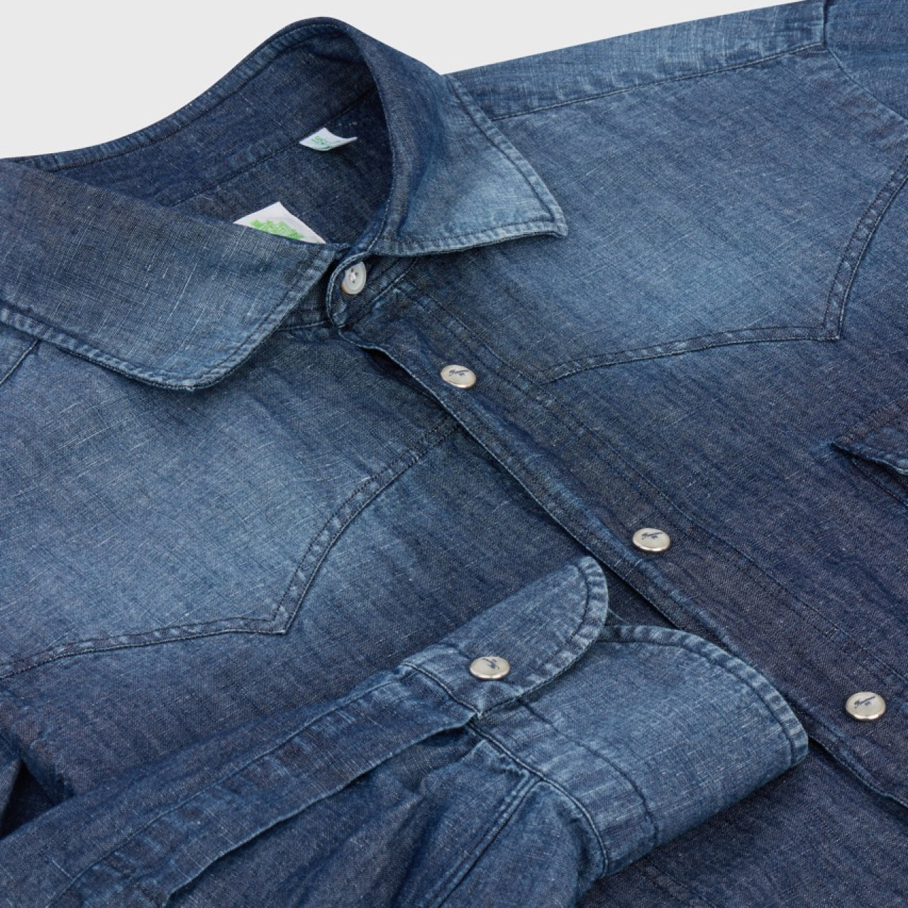 Gaeta western shirt regular fit cotton-linen indaco denim vintage wash Luigi collar