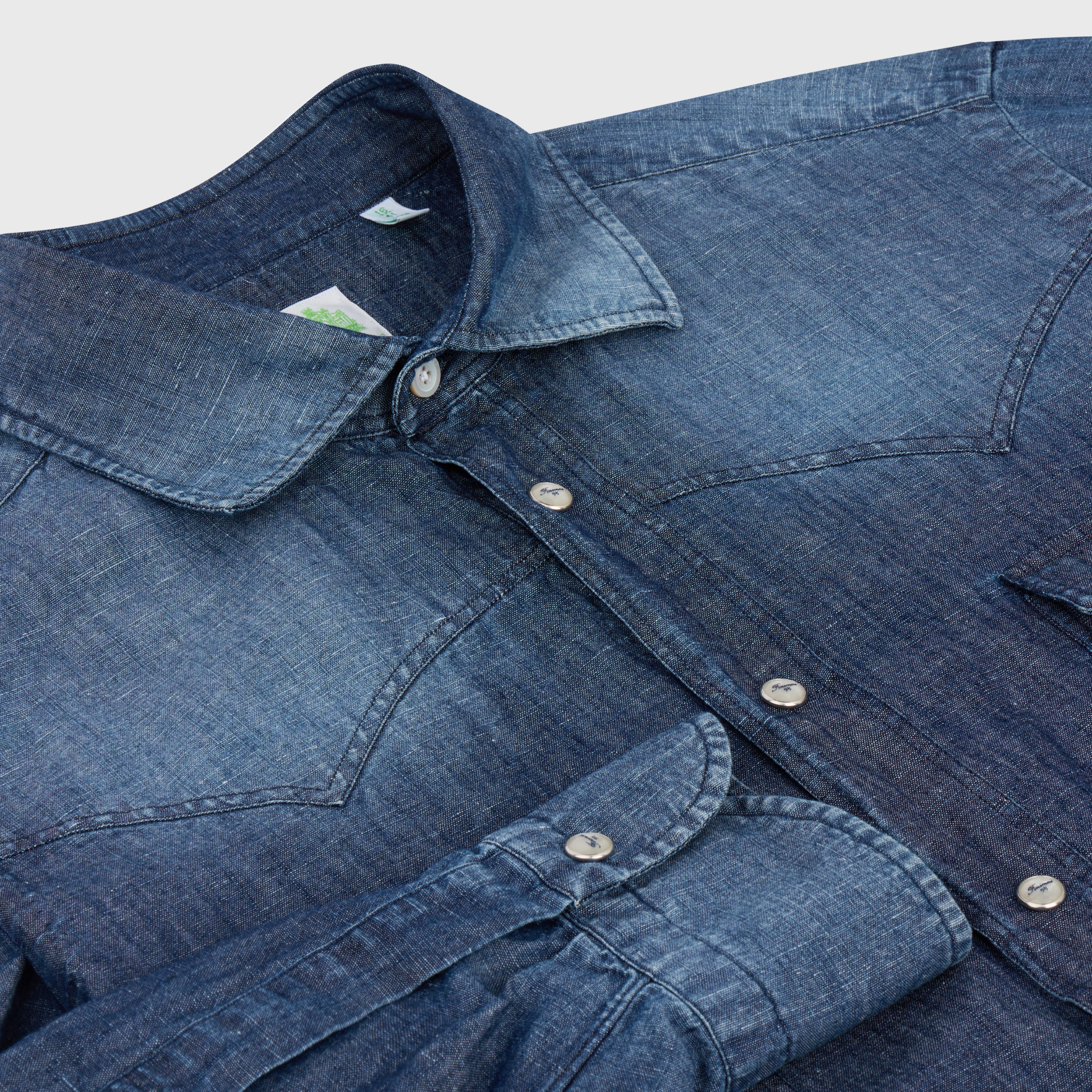 Gaeta western shirt regular fit cotton-linen indaco denim vintage wash Luigi collar