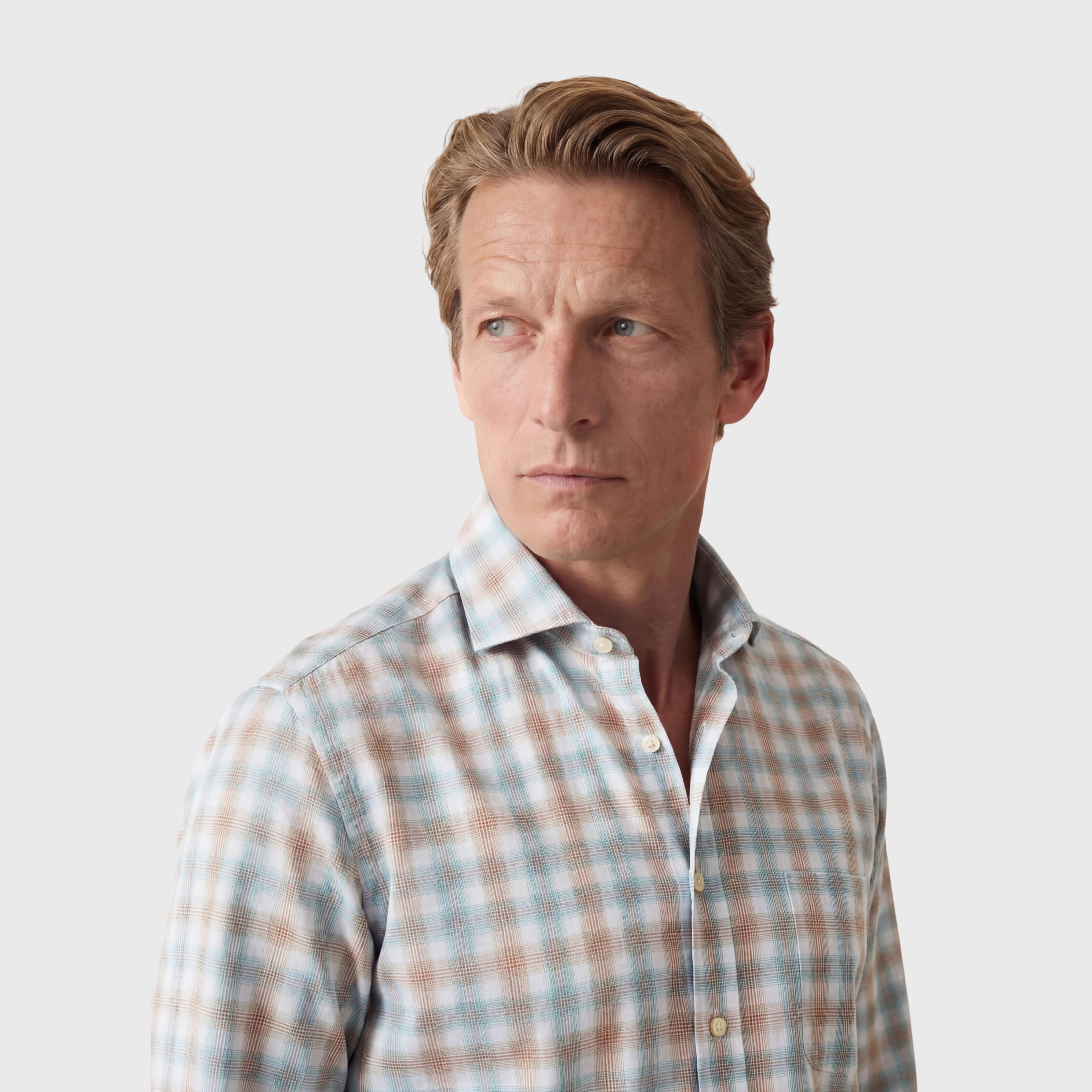 Miami polo shirt regular fit cotton linen check Achille collar