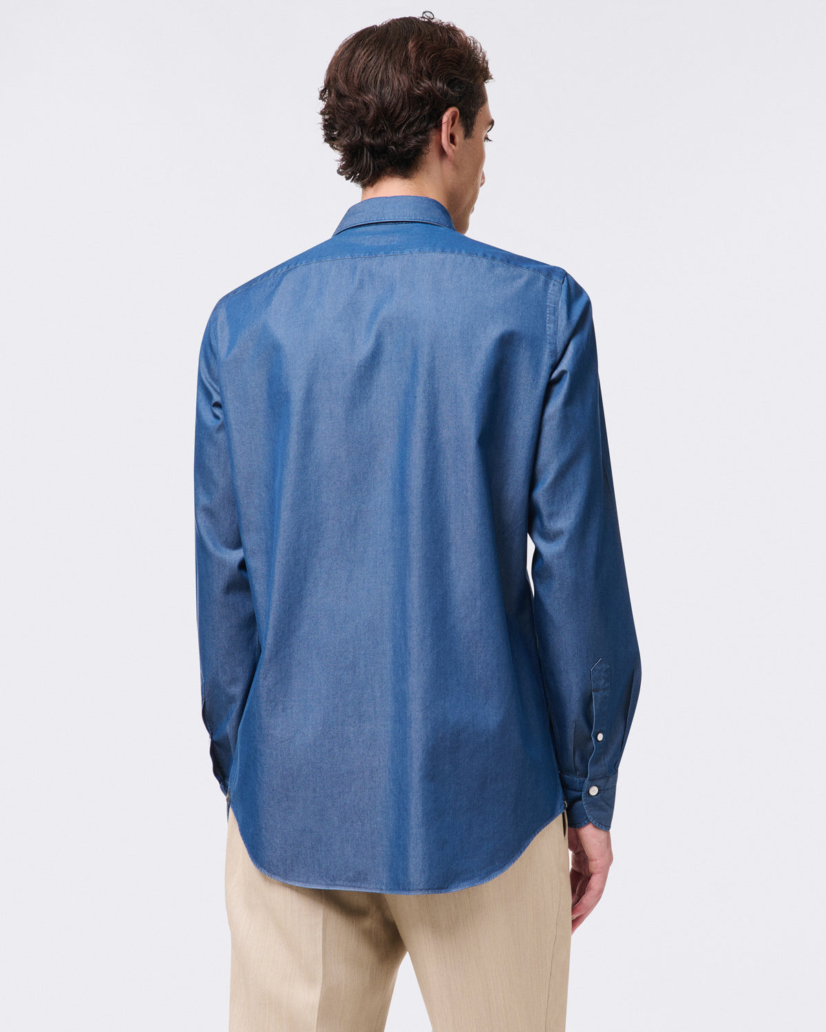 Camicia classica Milano slim fit in denim bleach e stone