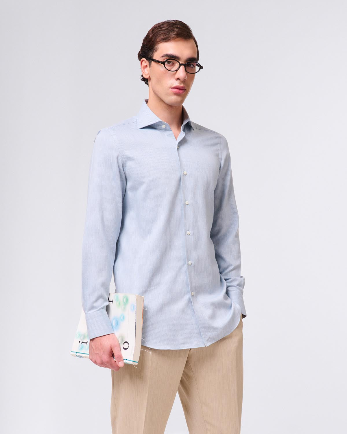 Classic slim fit Milano shirt striped cotton cashmere. Carlo Riva