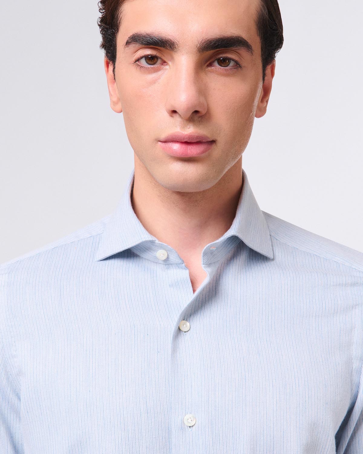 Classic slim fit Milano shirt striped cotton cashmere. Carlo Riva