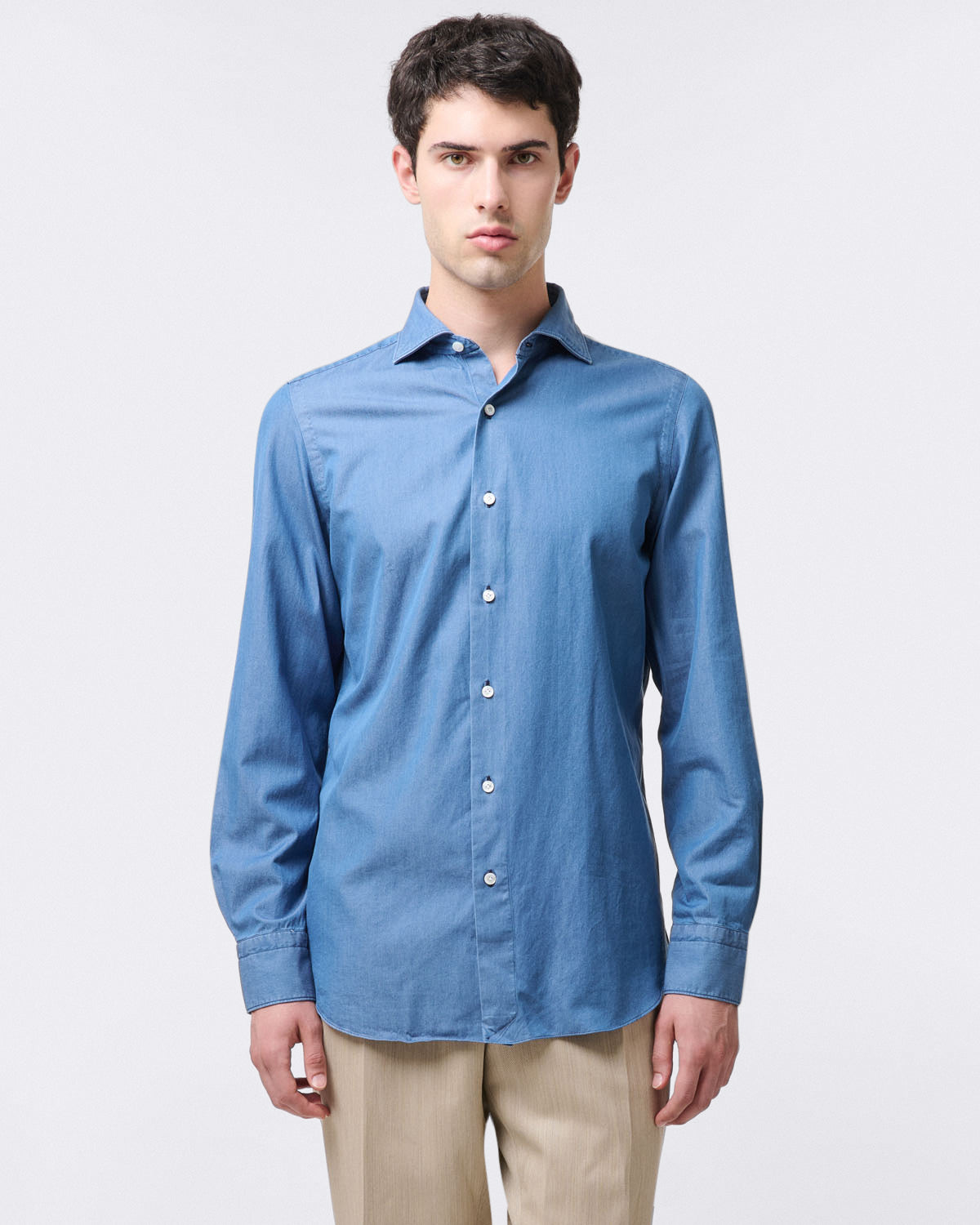 Camicia classica Milano slim fit in denim bleach e stone