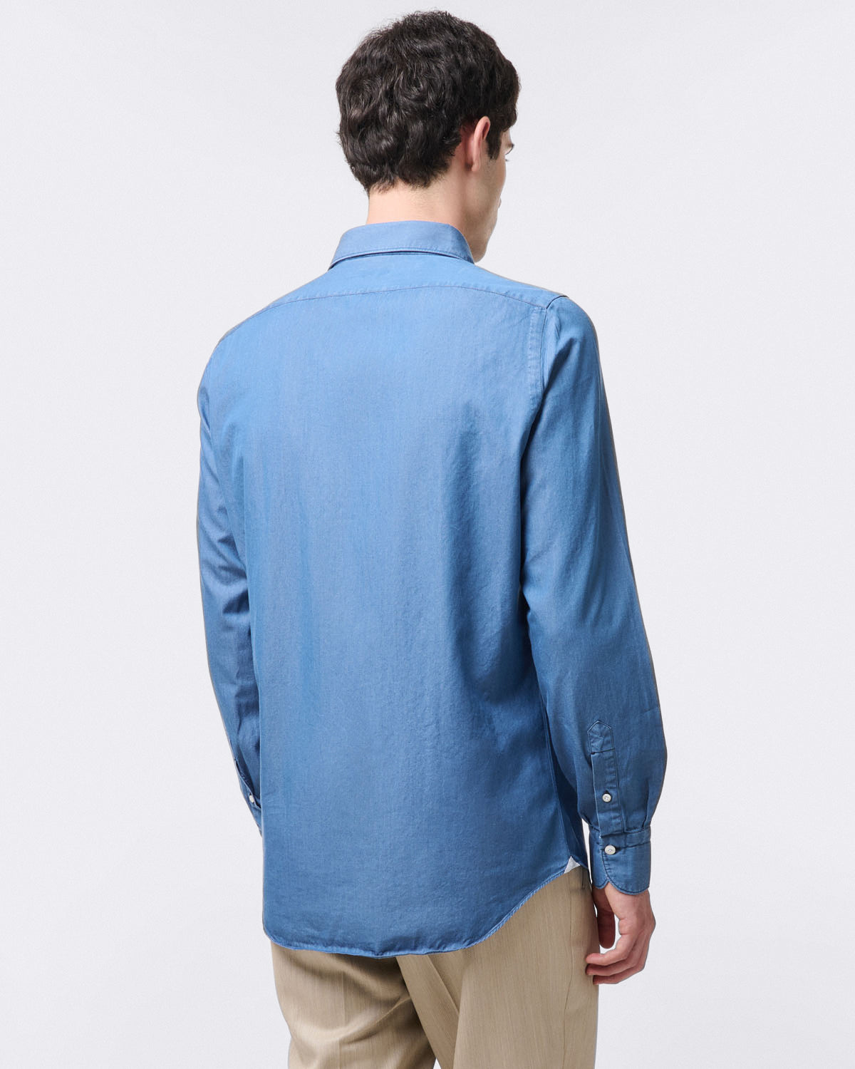 Camicia classica Milano slim fit in denim bleach e stone