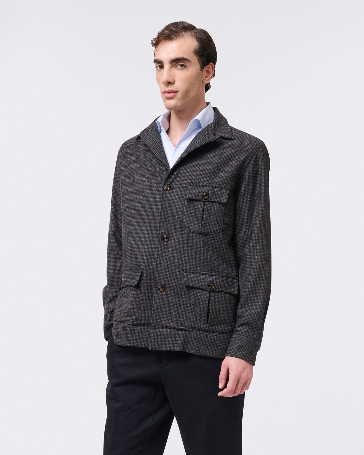 Classic slim fit Milano twill cotton shirt. One Piece Collar