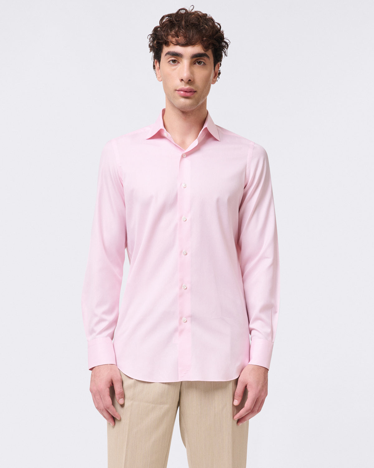 Classic slim fit Milano shirt in white or pink cotton twill