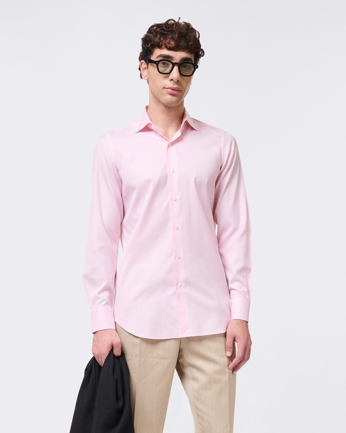 Classic slim fit Milano shirt in white or pink cotton twill