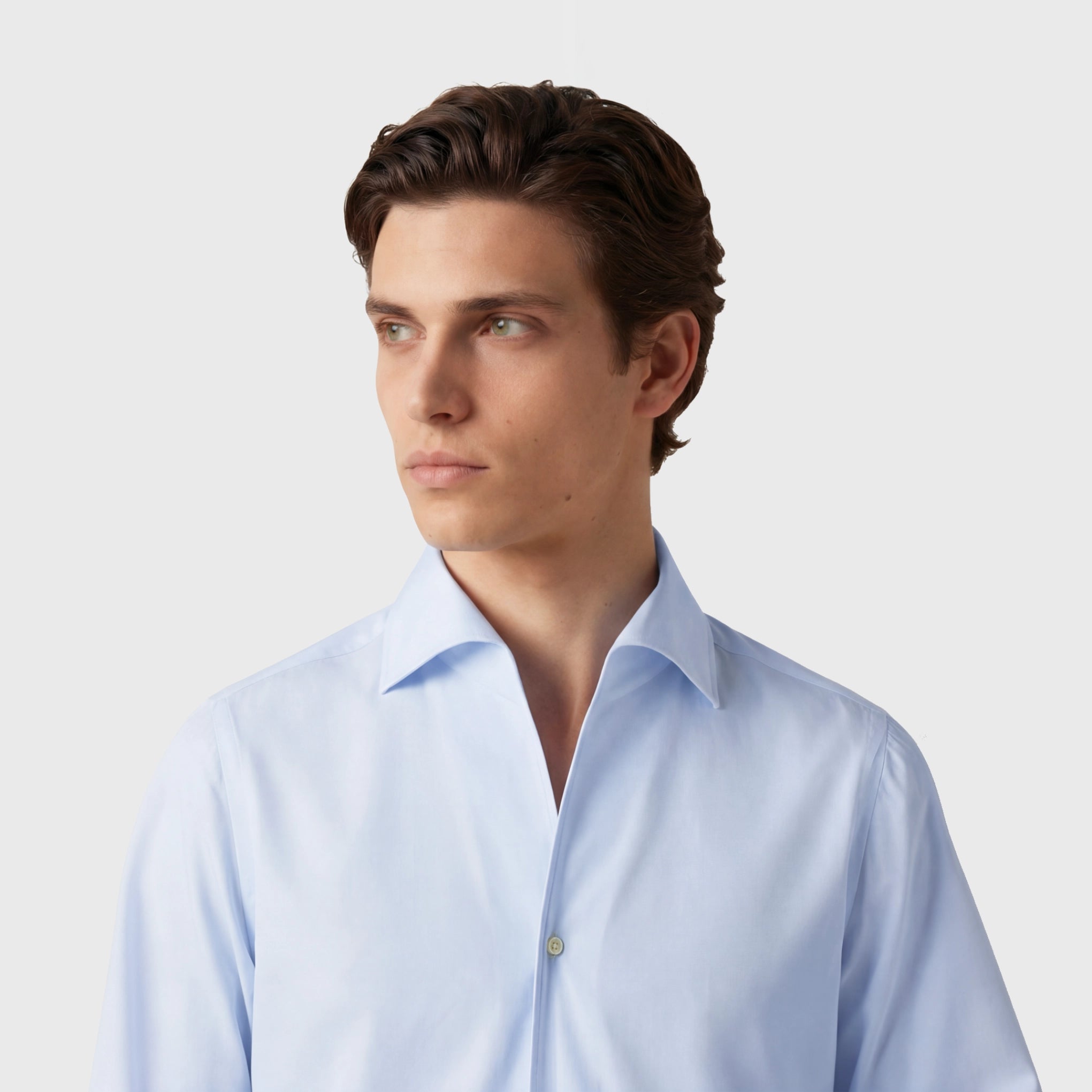 Classic slim fit Milano twill cotton shirt. One Piece Collar