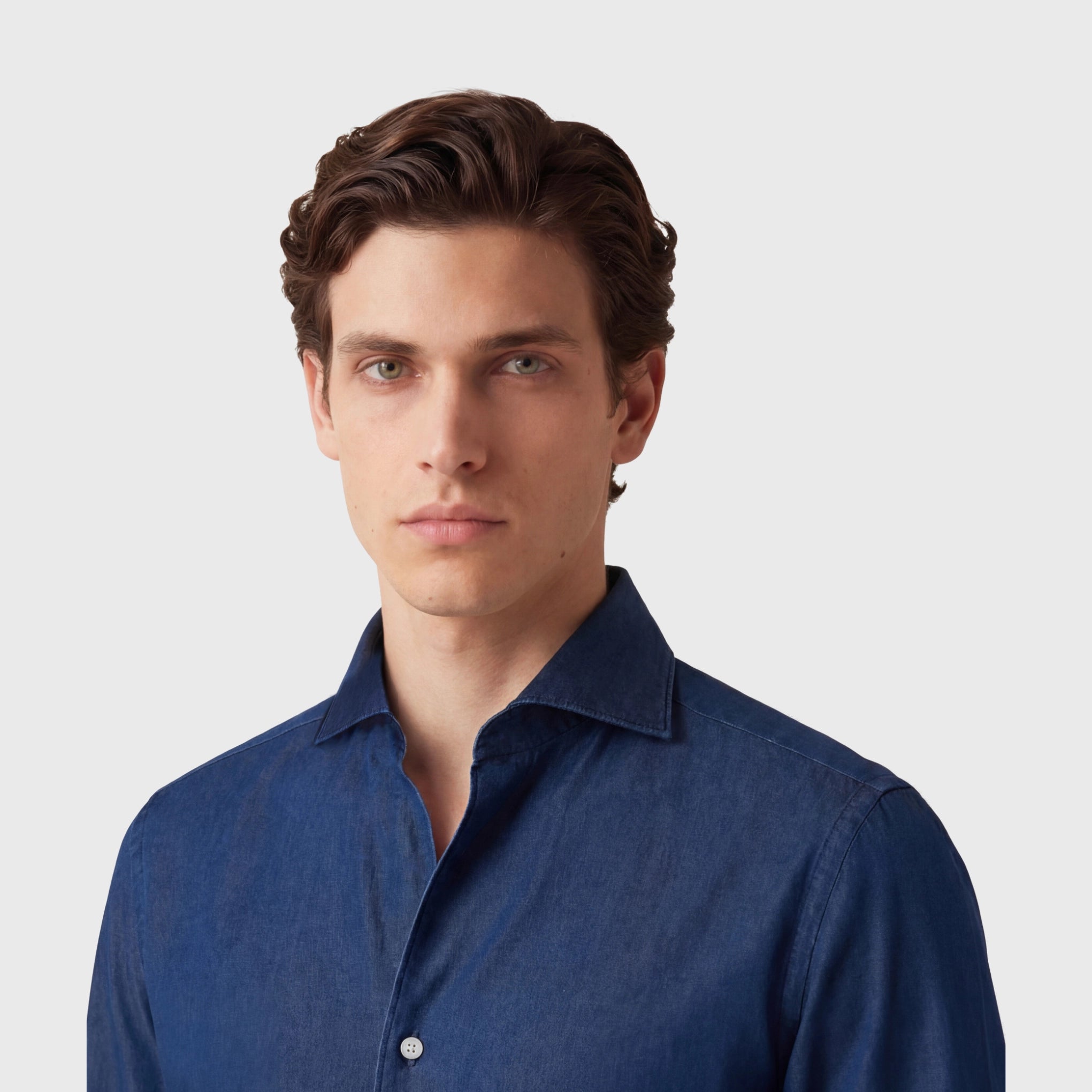 Milano shirt slim fit cotton denim stone wash Ustica collar