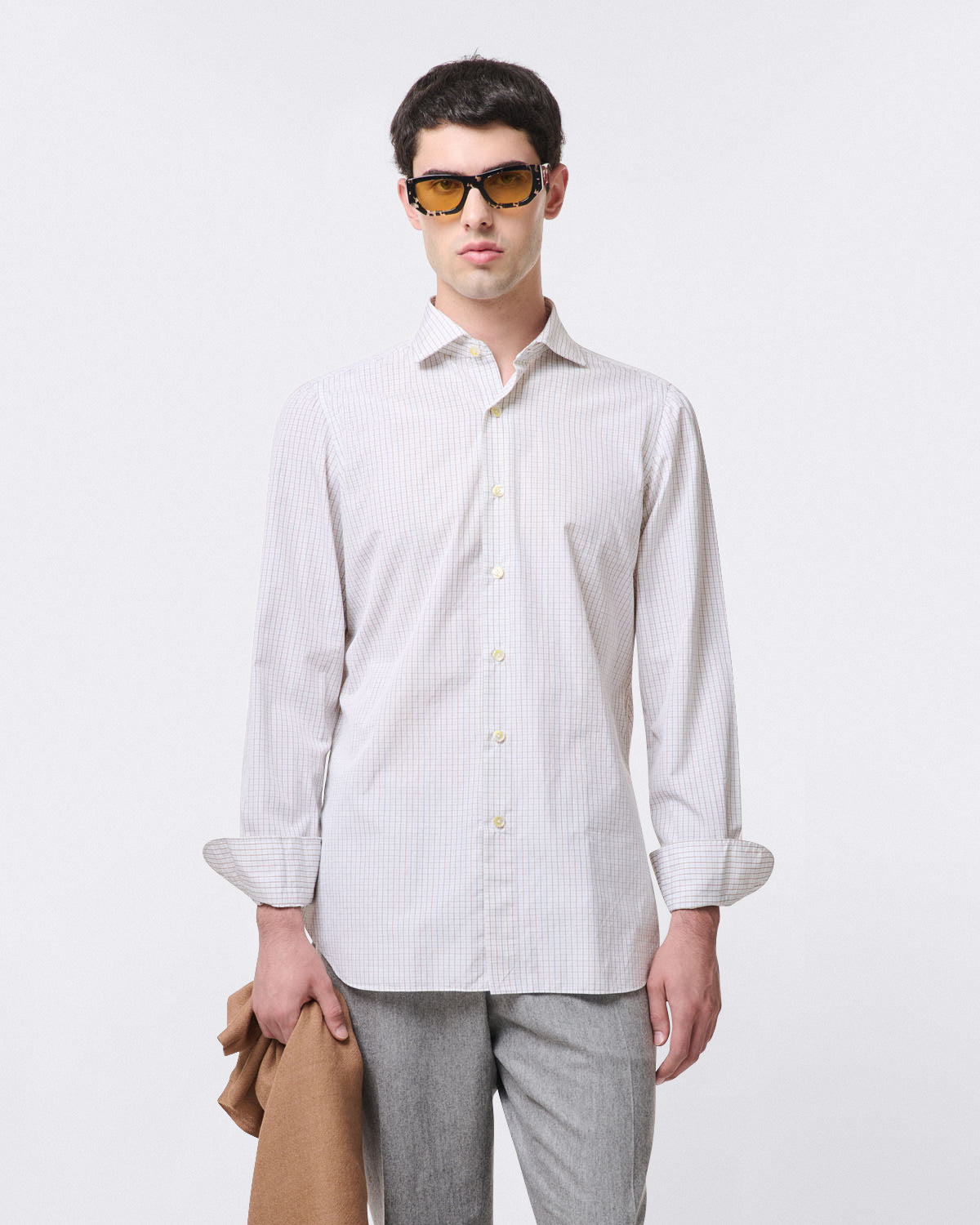 Classic Napoli checked shirt. Enzymed treatment, Alumo fabric