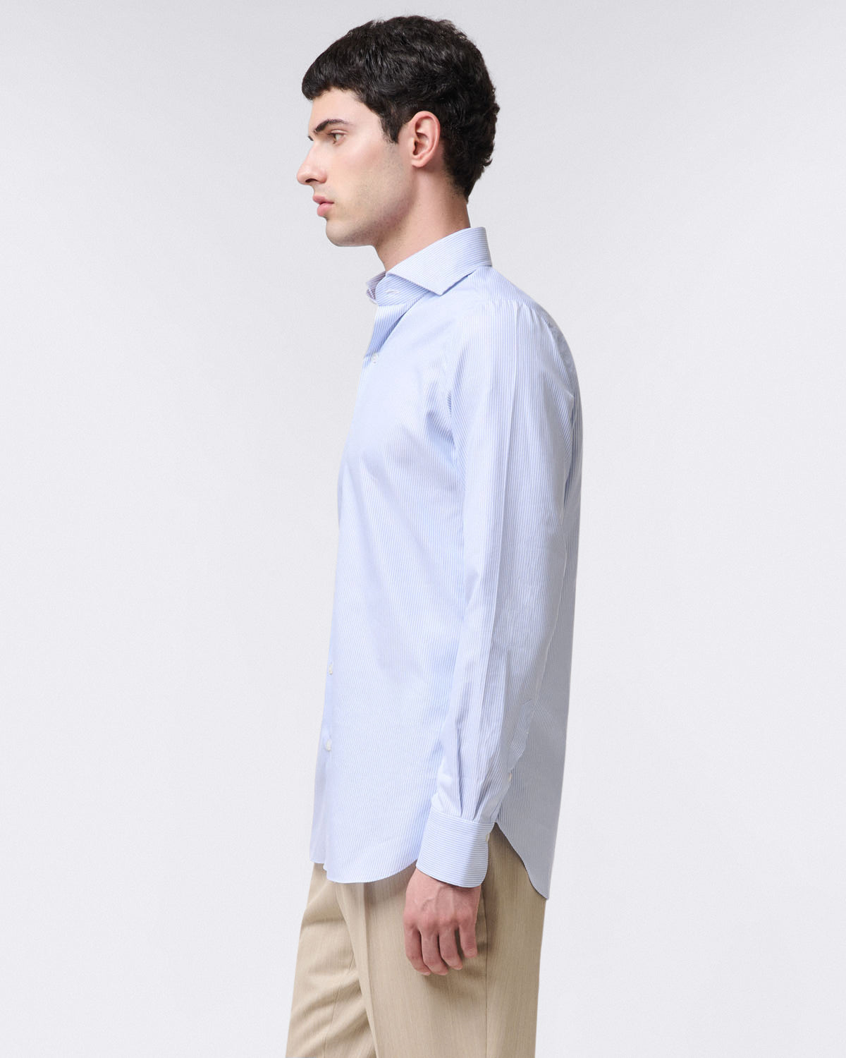 Classic Napoli shirt in white and light blue striped cotton