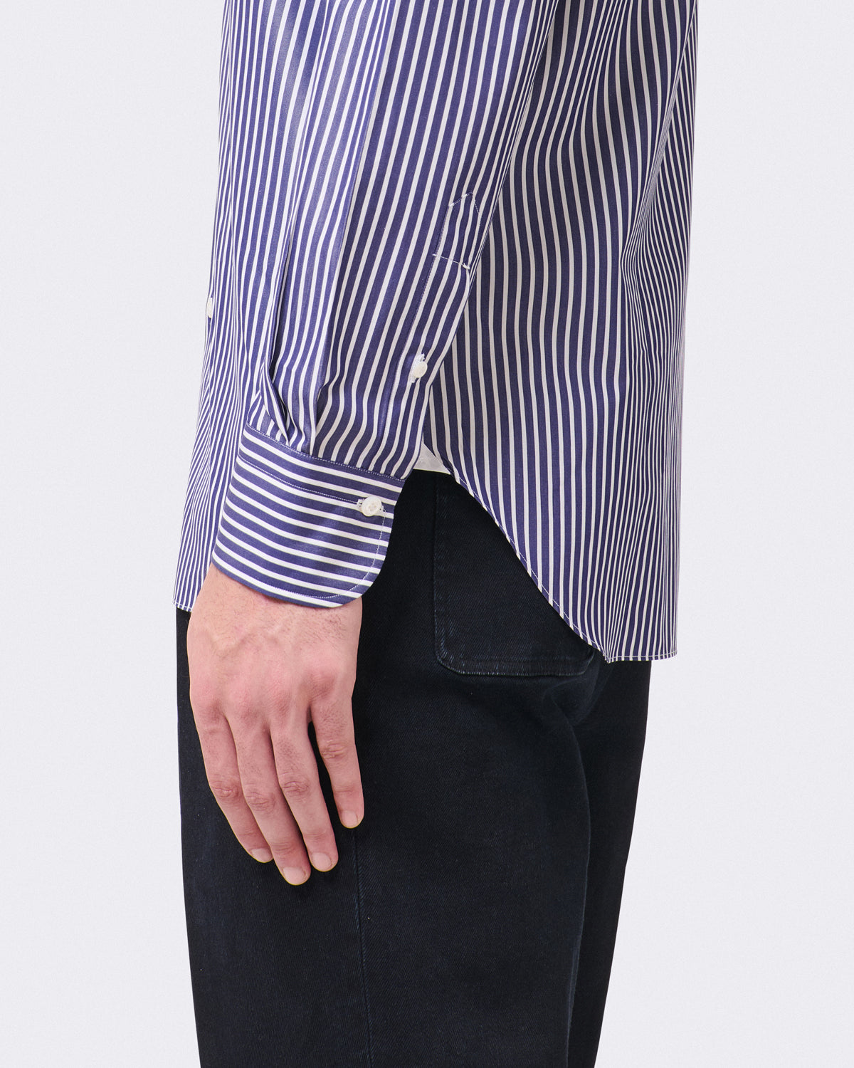 Classic Napoli wide striped cotton shirt blue