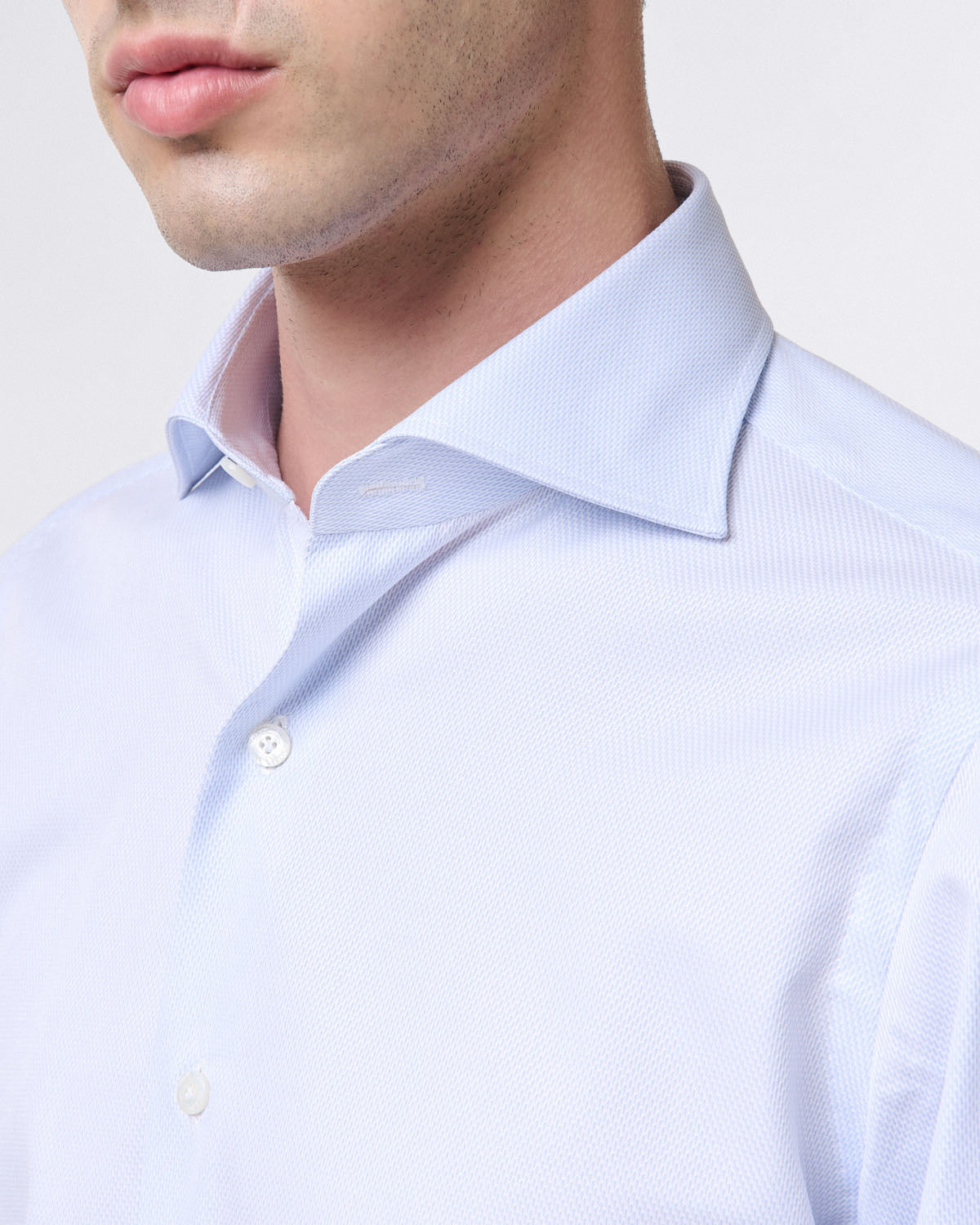Classic Napoli shirt in white cotton pique with light blue details