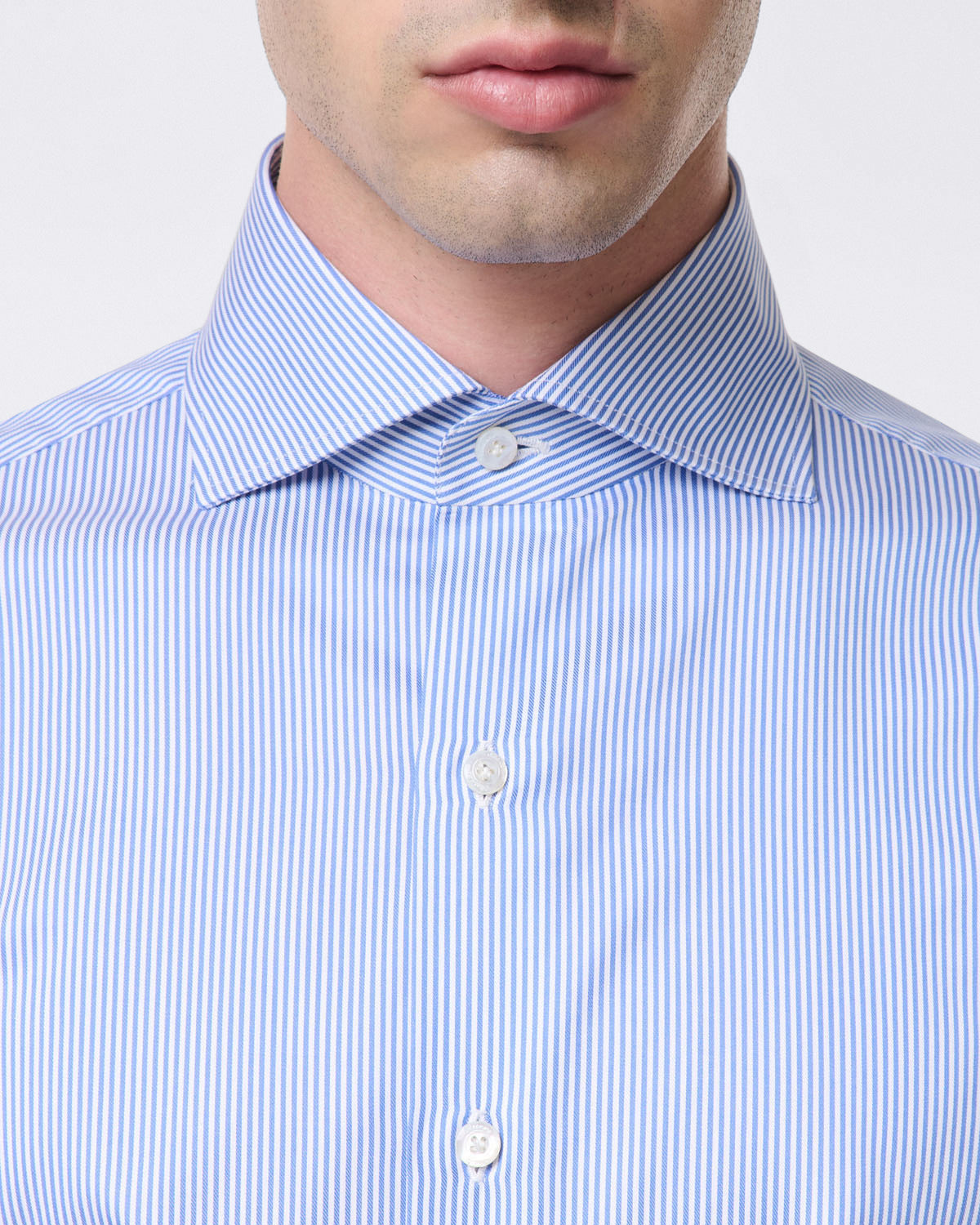 Classic regular shirt Napoli in blue striped cotton twill 120/2