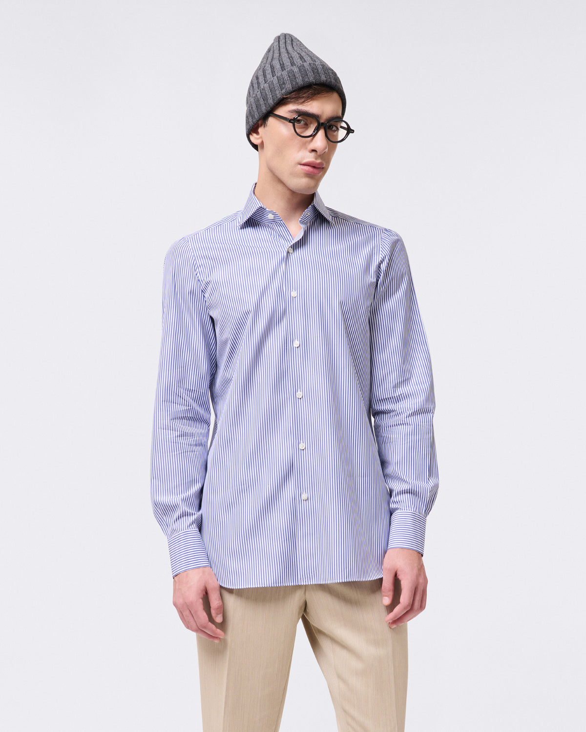 Classic regular fit striped Napoli shirt in 120/2 cotton