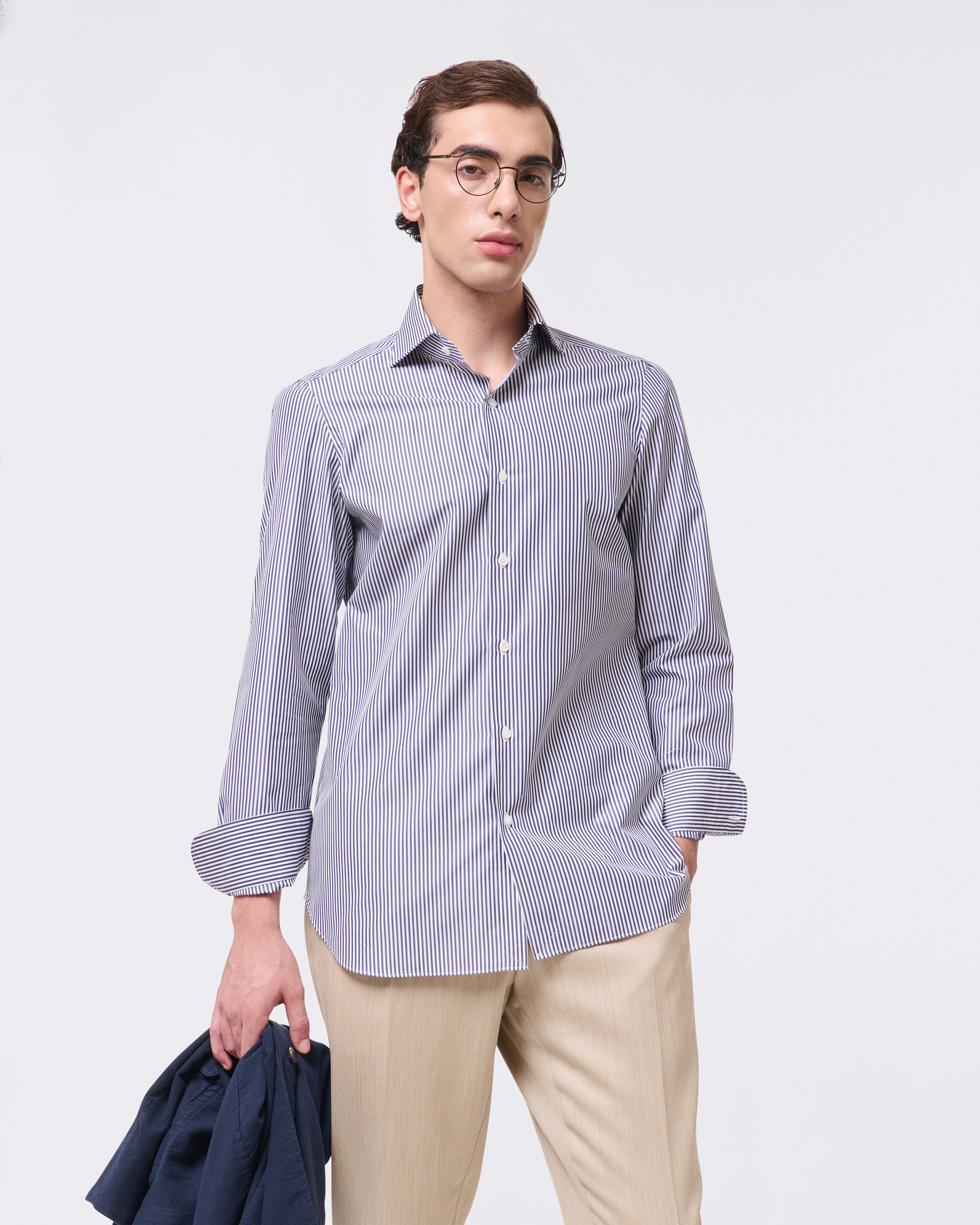 Classic regular fit striped Napoli shirt in 120/2 cotton