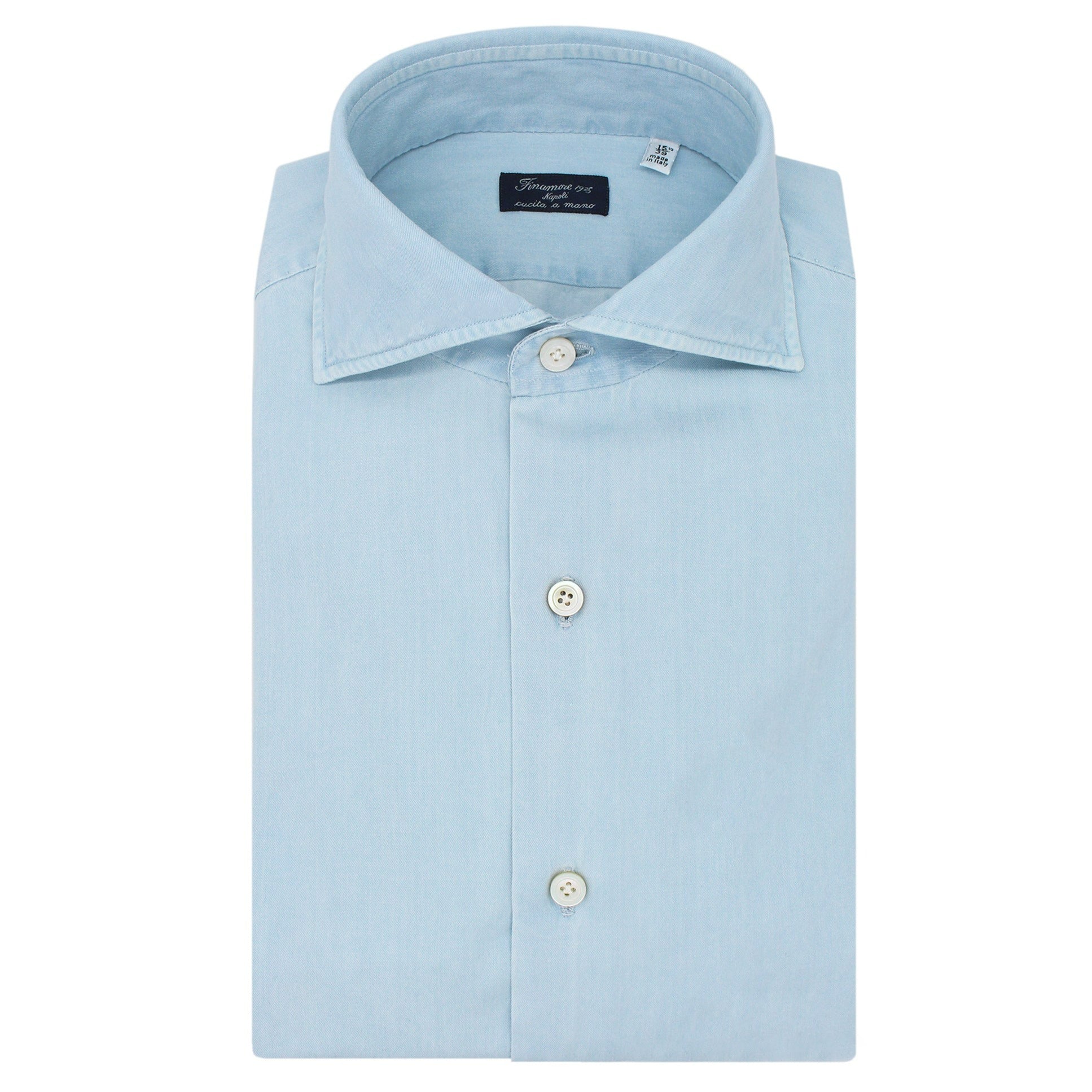 Classic Napoli shirt in cotton denim Super Bleach treatment