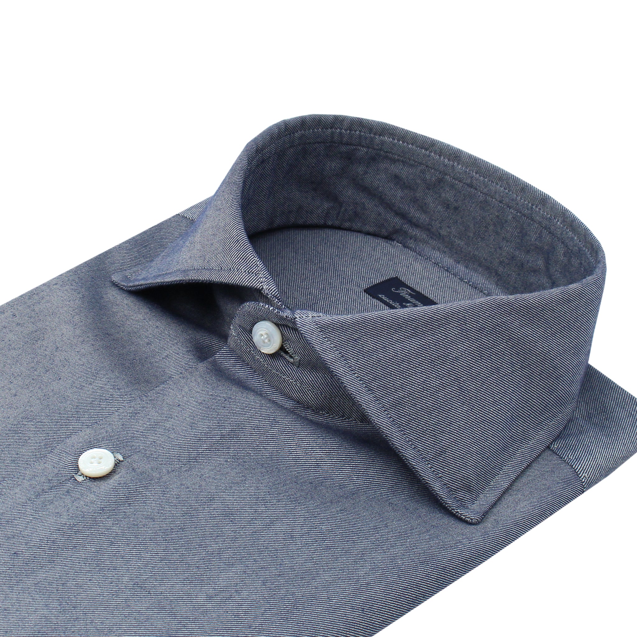Camicia classica Napoli in flanella di cotone blu senza "arriccio"