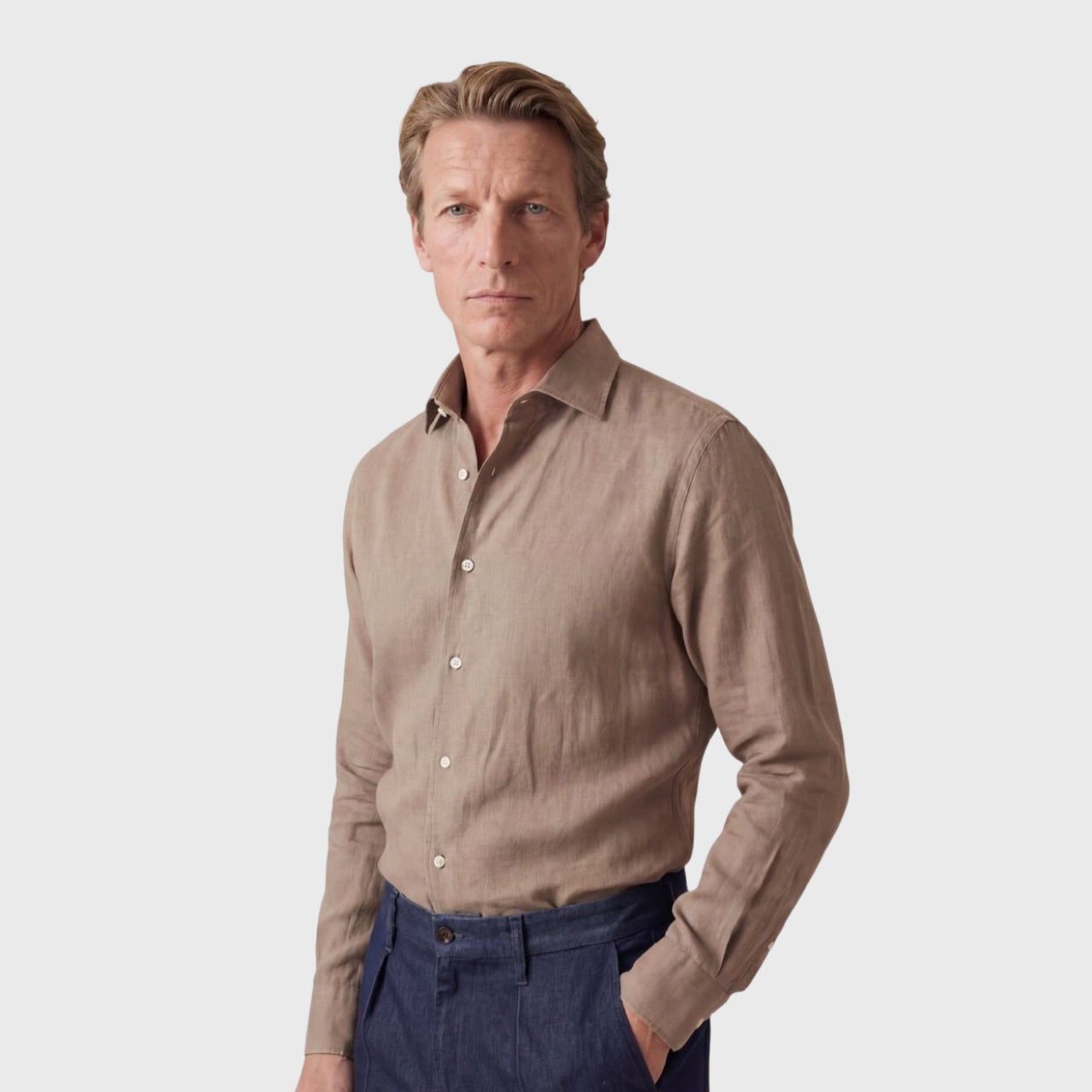 Napoli shirt regular fit hemp-cotton-silk sand garment dyed Achille collar