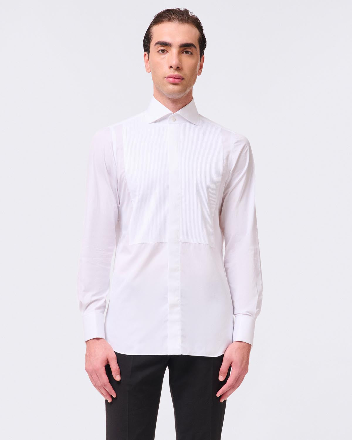 Napoli Classic Tuxedo shirt with cufflink and striped bib Finamore