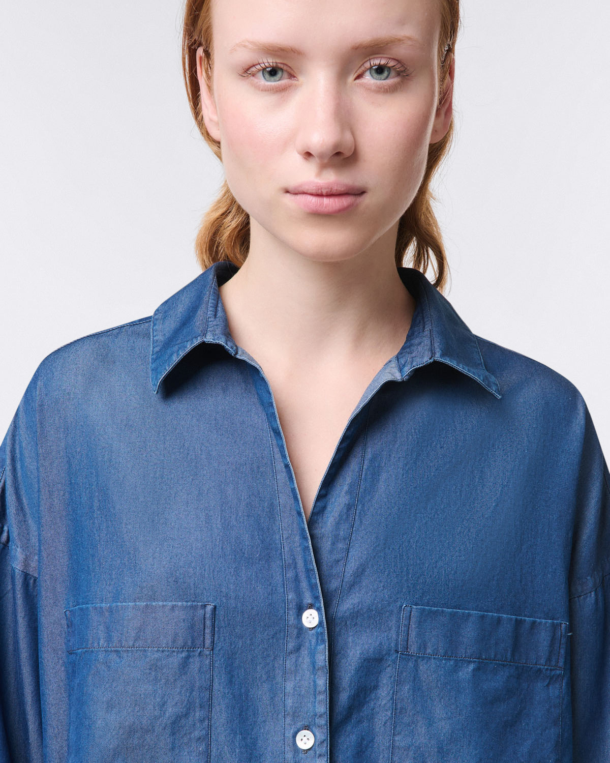 Sonia women's cotton denim shirt with front pockets