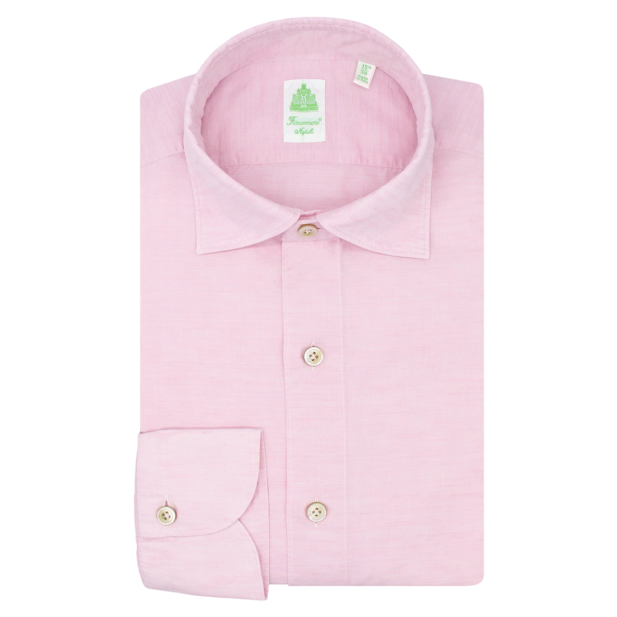 Slim fit sport shirt Tokyo in linen pink. Finamore1925