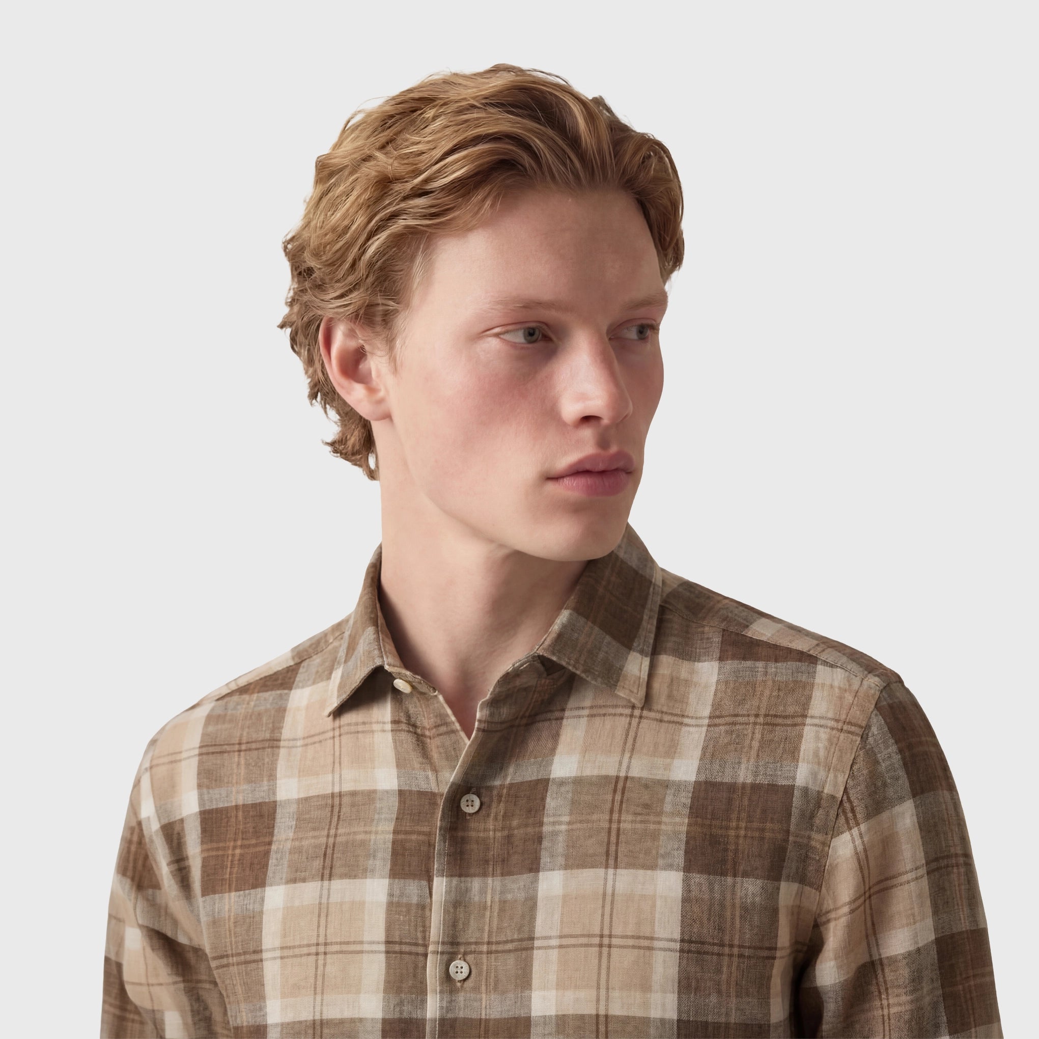 Tokyo sport shirt slim fit linen check Luigi collar