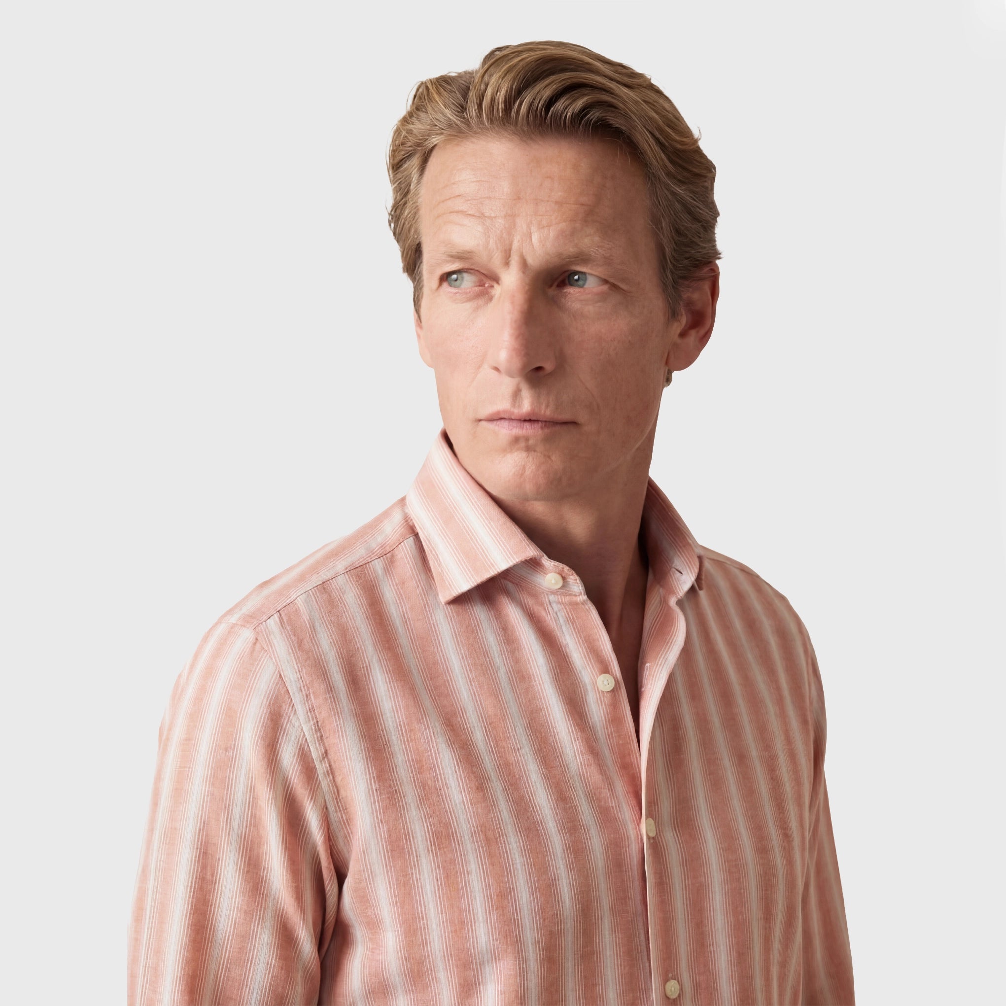 Tokyo sport shirt slim fit cotton linen exclusive stripe garment dyed Luigi collar