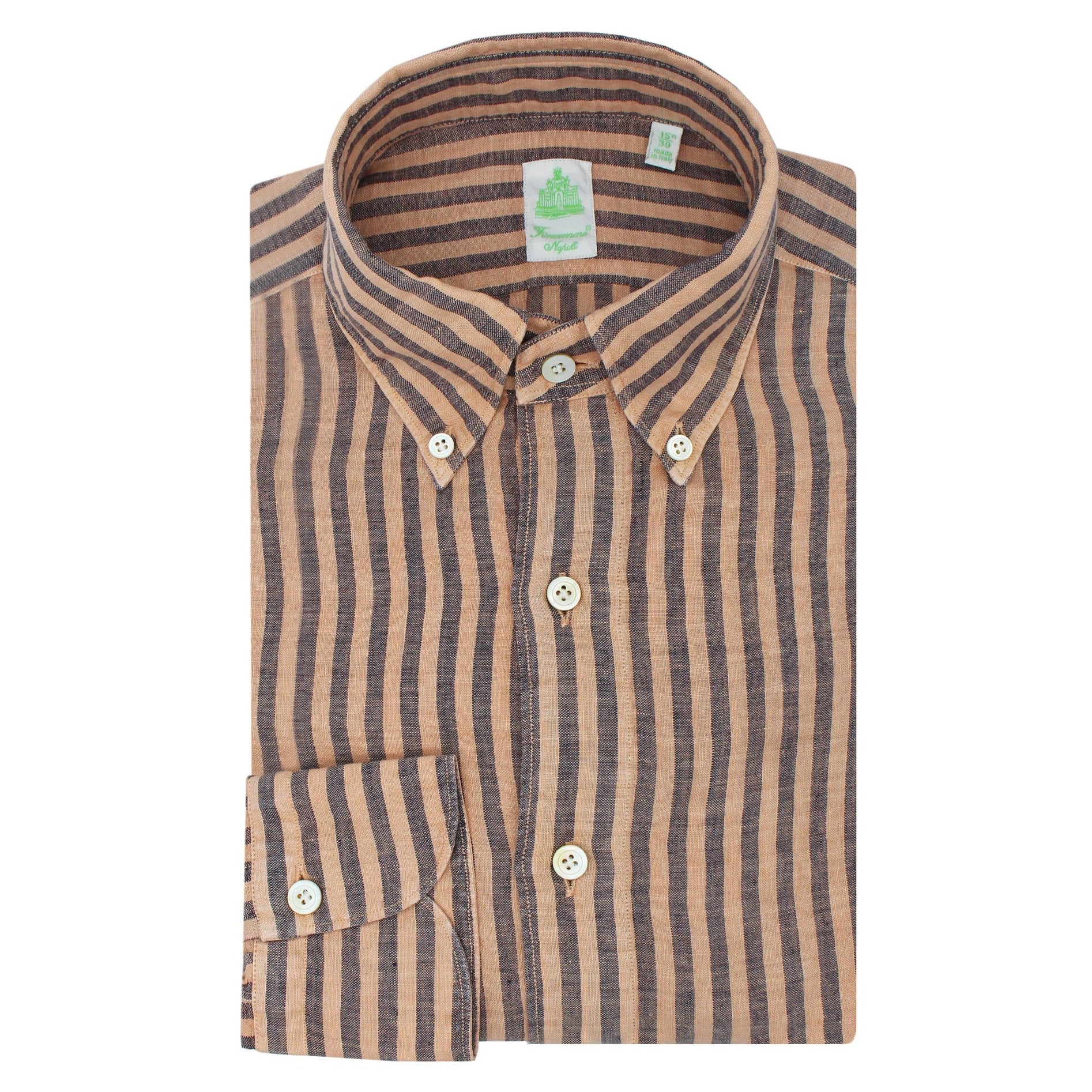 Tokyo slim sporty linen shirt orange stripe brown background