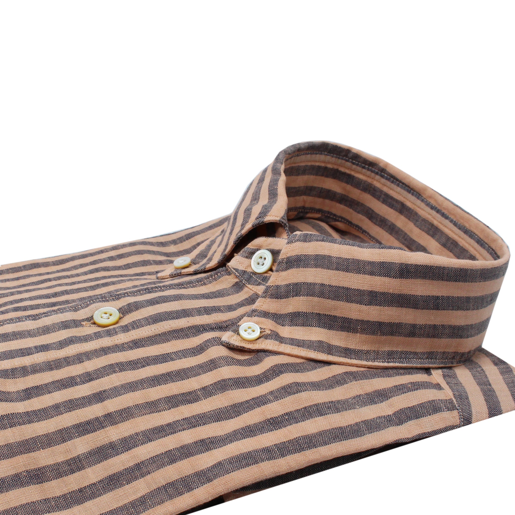Tokyo slim sporty linen shirt orange stripe brown background