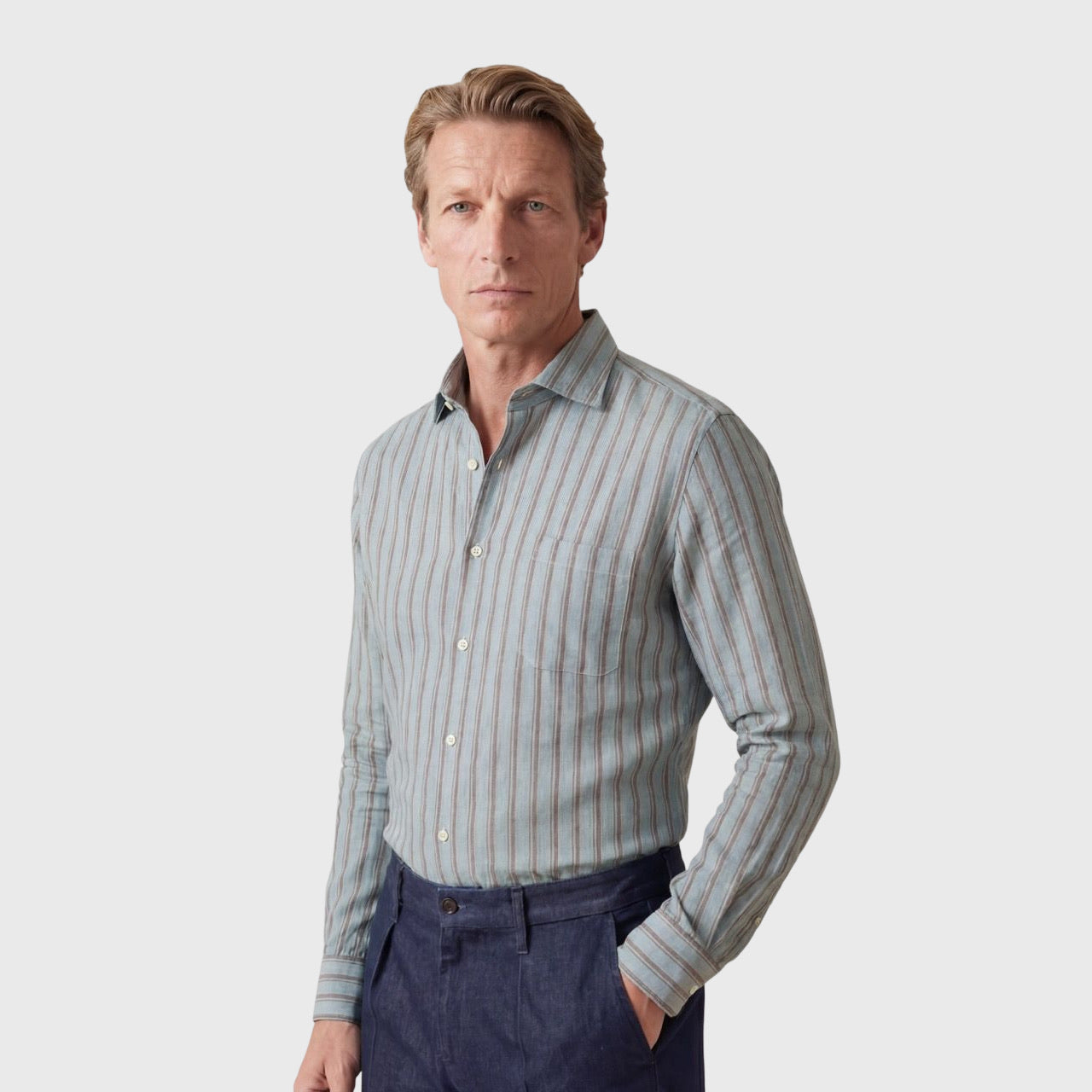 Tokyo sport shirt slim fit linen lyocell stripe Luigi collar