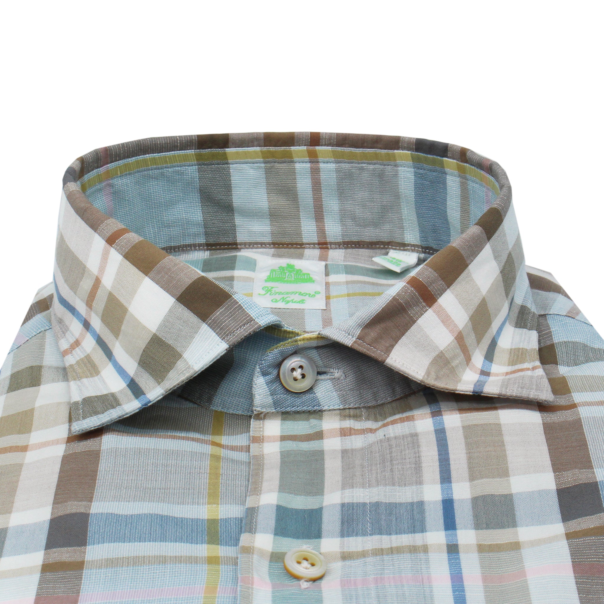 Camicia sportiva Milano slim fit Tokyo in cotone e lino a quadri multicolor
