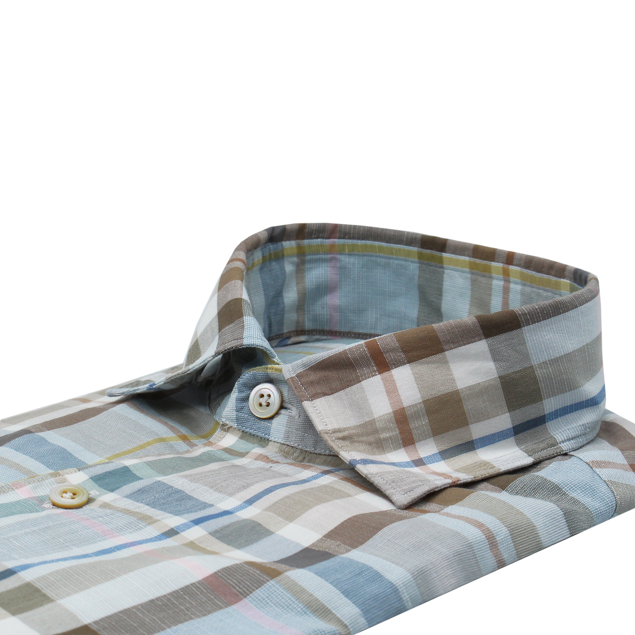 Camicia sportiva Milano slim fit Tokyo in cotone e lino a quadri multicolor