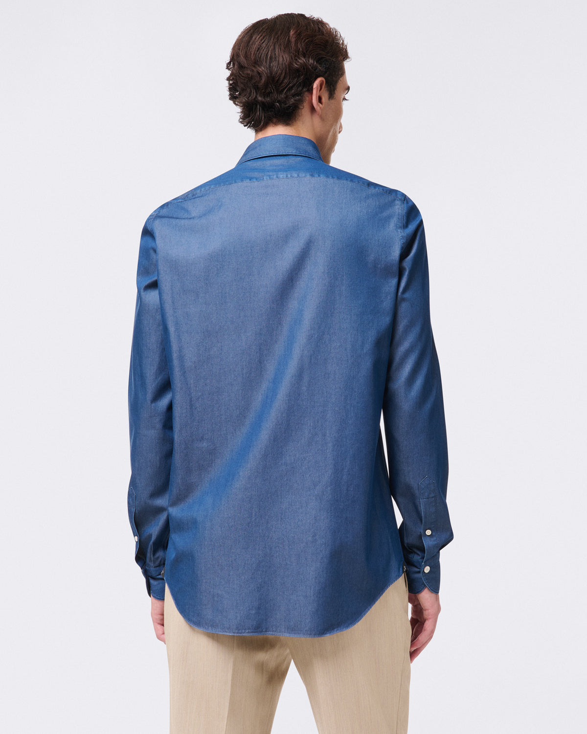 Tokyo slim denim shirt with two flap pockets. Stone wash