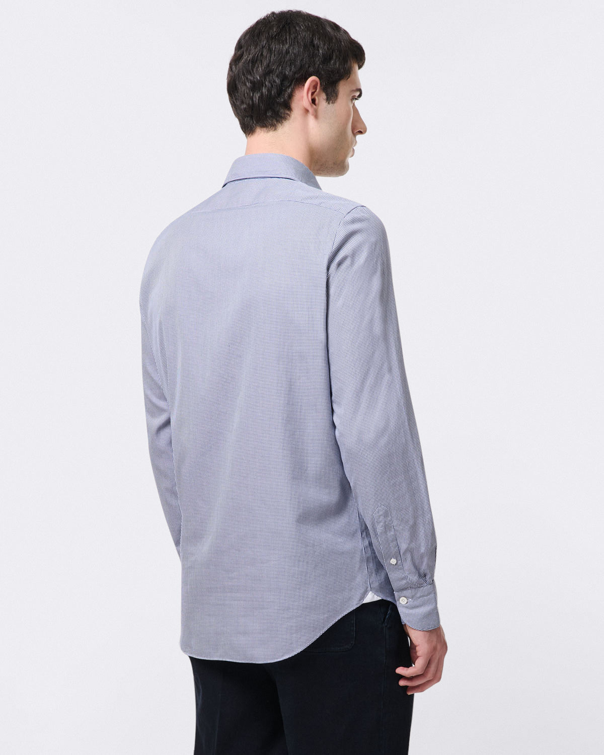 Tokyo slim fit sports shirt in checked blue cotton twill