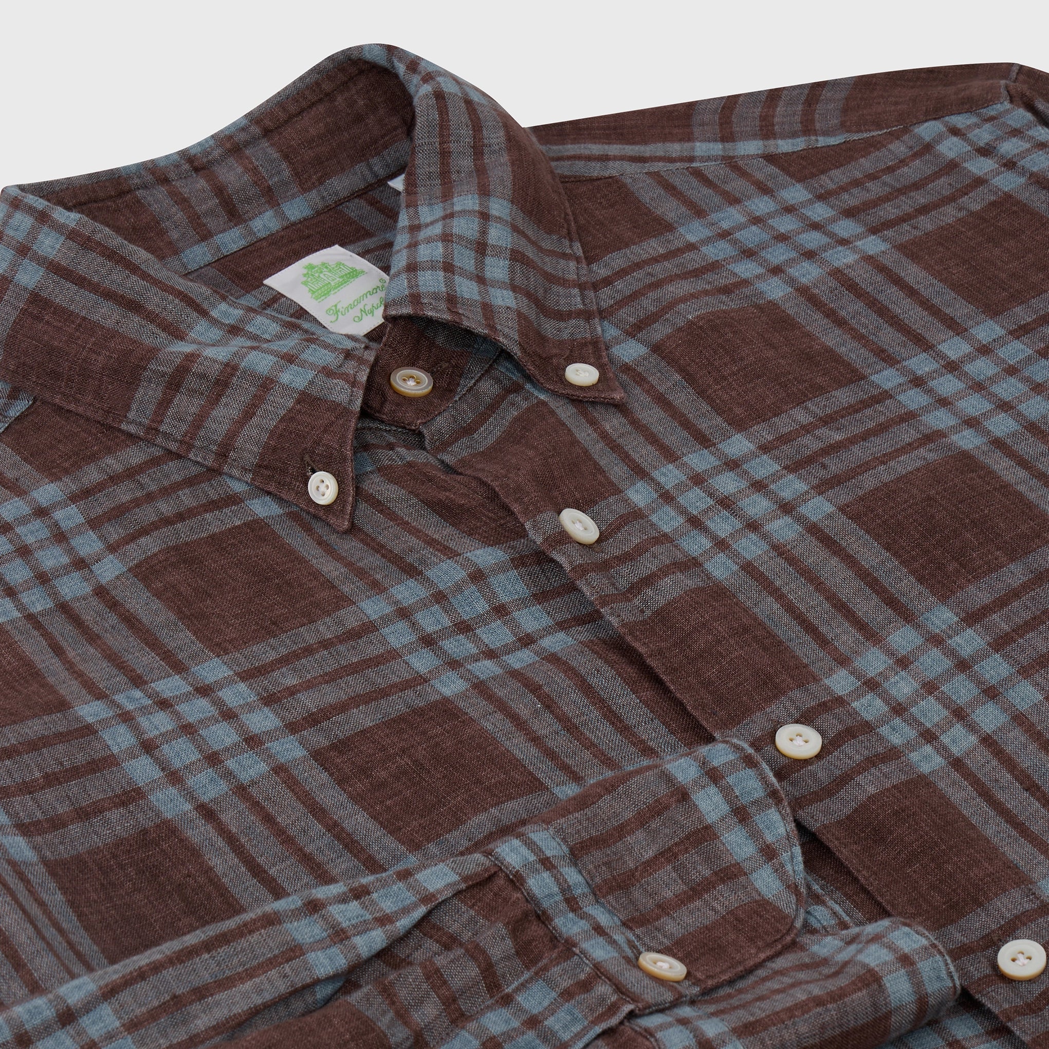 Tokyo sport shirt slim fit linen check Leonardo button-down collar