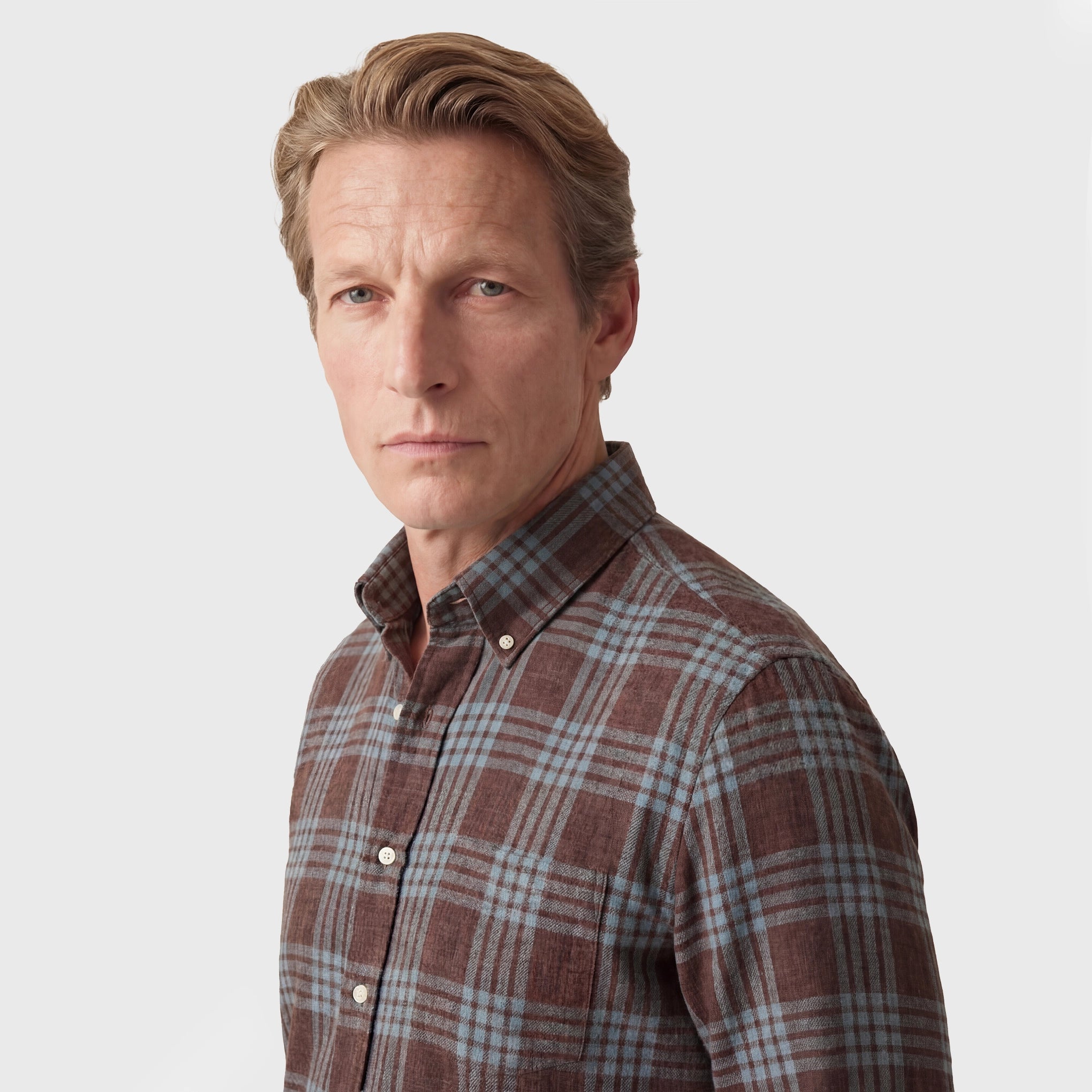 Tokyo sport shirt slim fit linen check Leonardo button-down collar