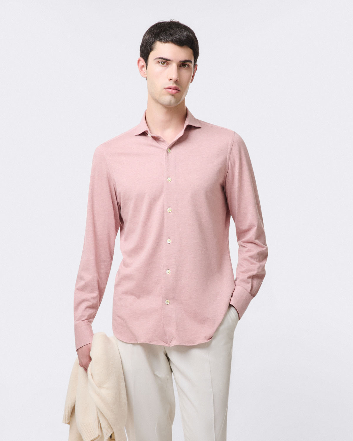 Toronto slim fit shirt in cotton piqué jersey and cashmere