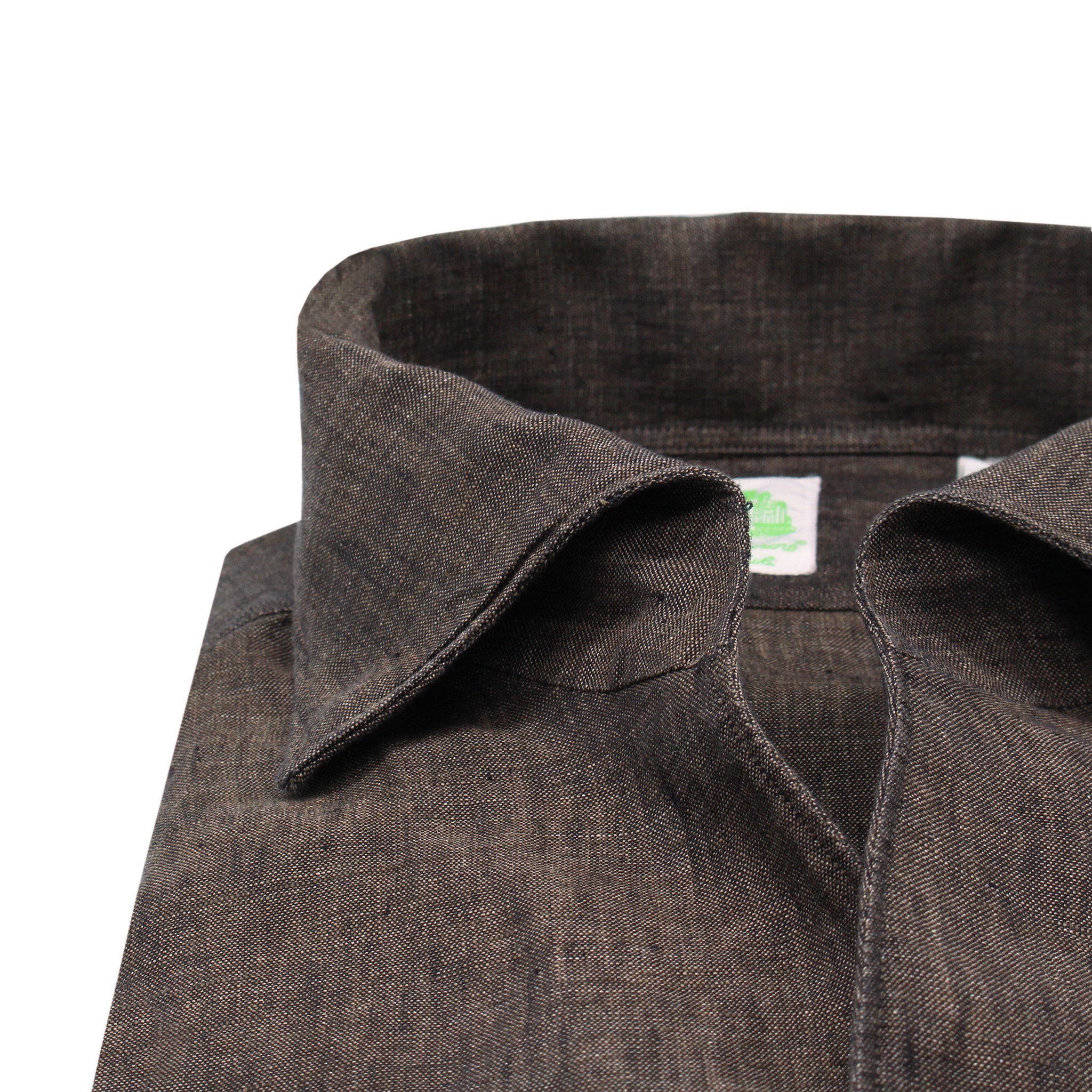 Tokyo sport shirt slim in brown linen one piece collar